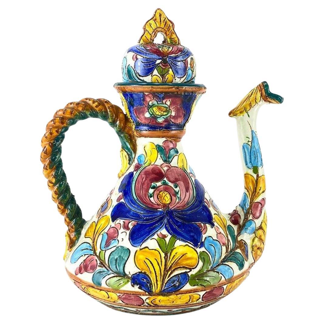 Vintage Decorative Ceramic Kettle Assbrock Keramik Majolika, Germany For Sale