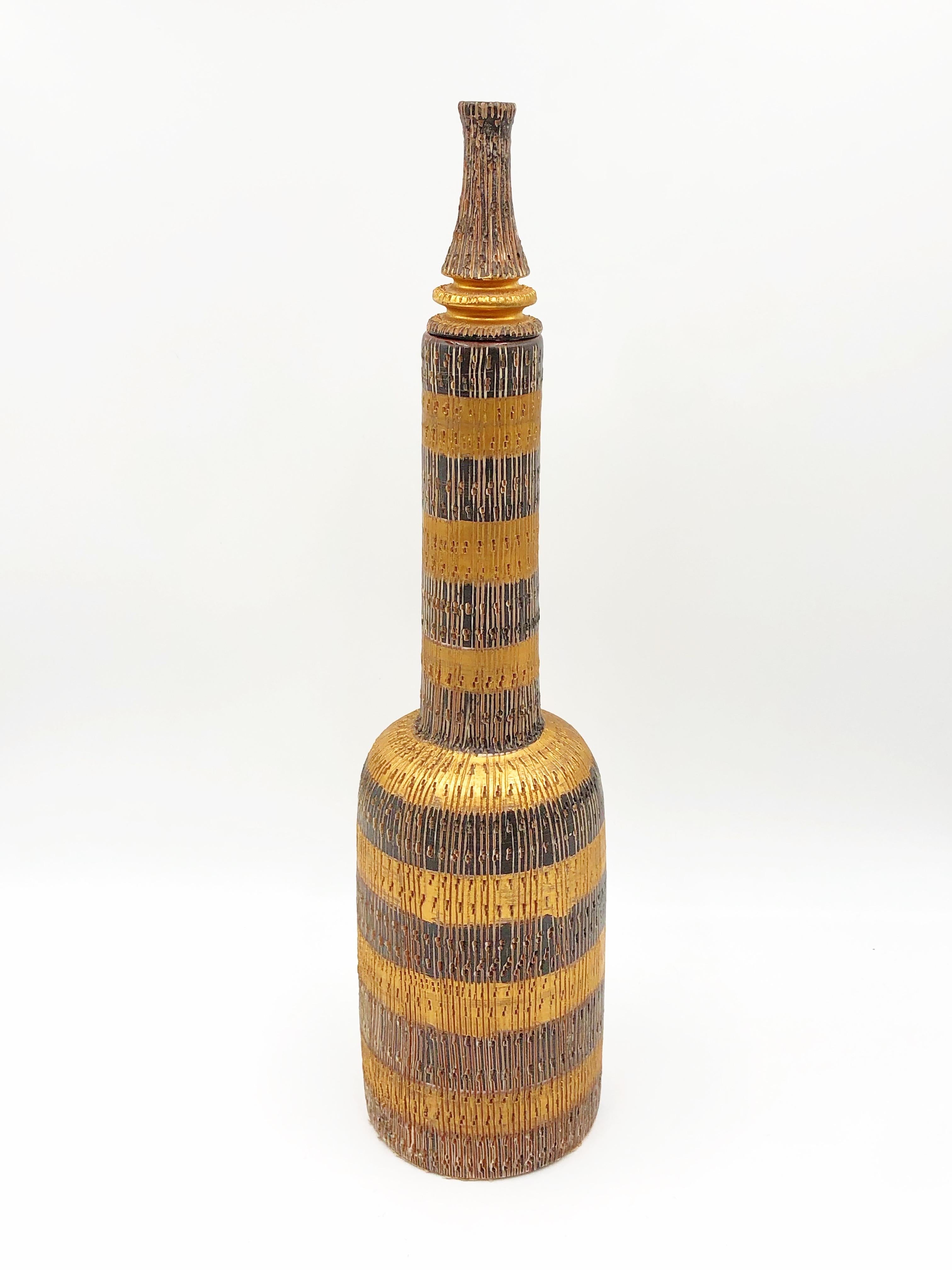 Mid-Century Modern Vintage Decorative Bitossi Seta Ceramic Lidded Bottle Vessel, Made in Italy For Sale