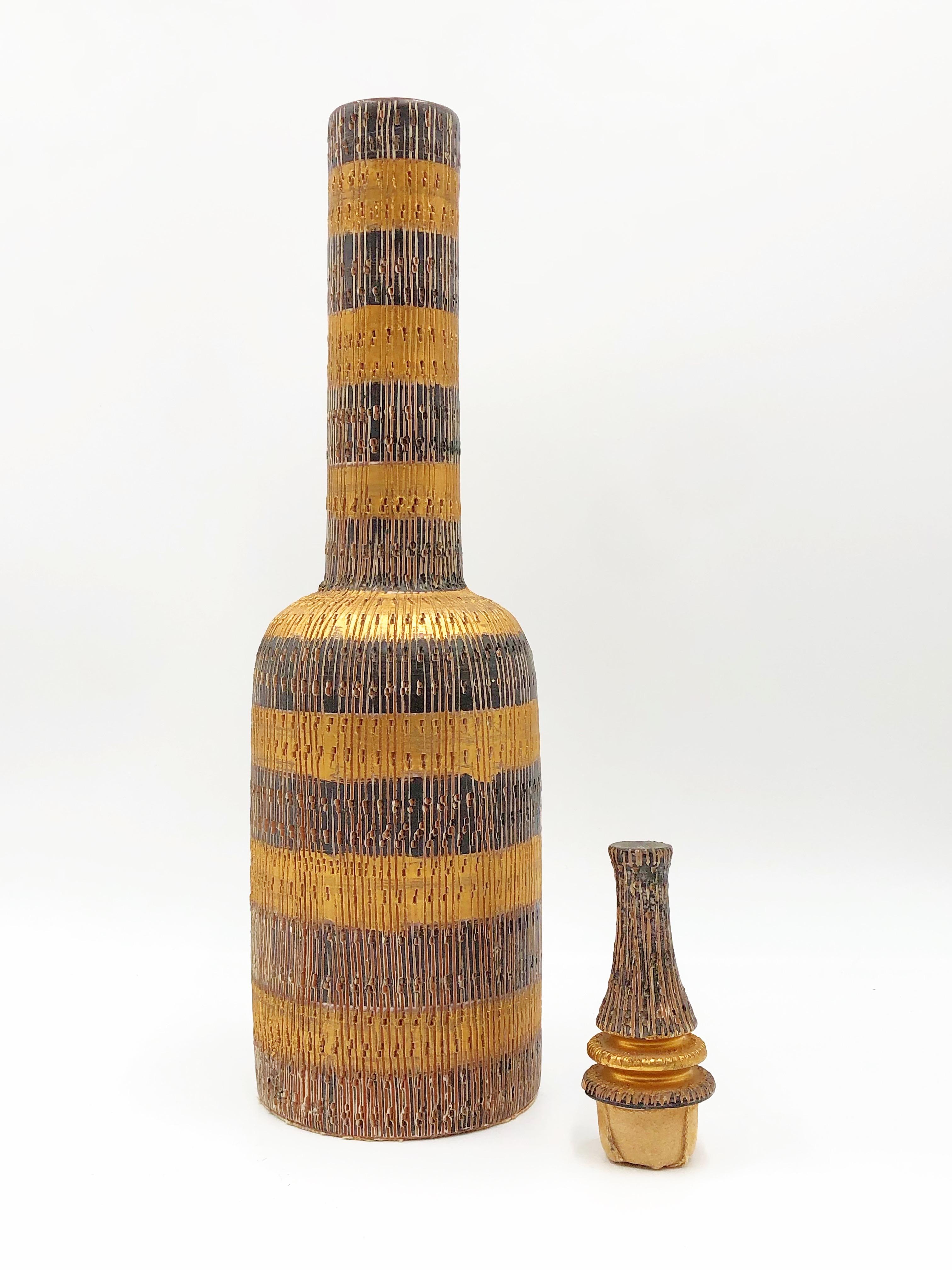 Vintage Dekorative Bitossi Seta Keramik Deckelflasche Gefäß:: Made in Italy (20. Jahrhundert) im Angebot