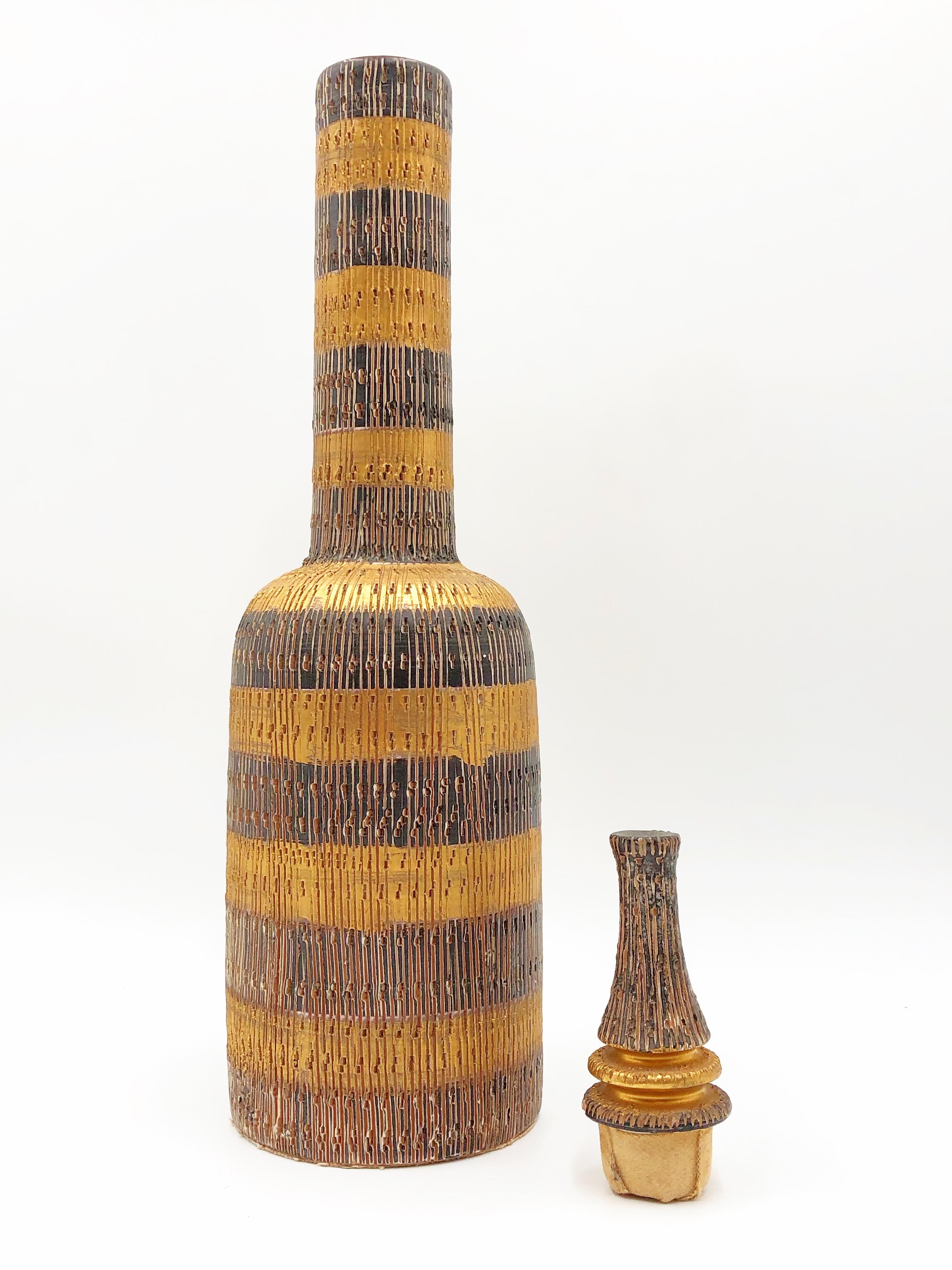 20th Century Vintage Decorative Bitossi Seta Ceramic Lidded Bottle Vessel, Made in Italy For Sale