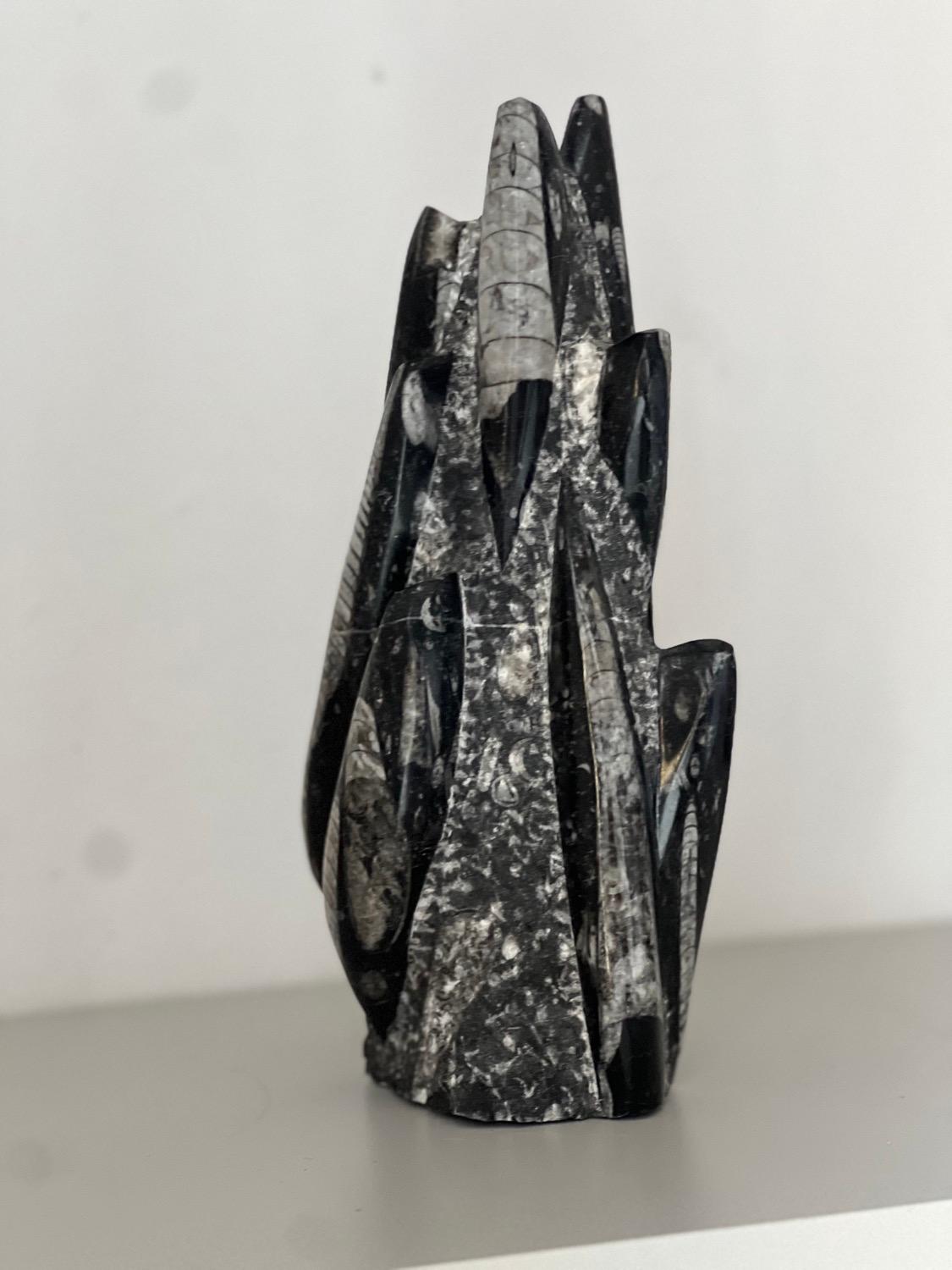 Vintage Escultura decorativa de piedra fósil, marroquí Orthoceras Pulido en venta