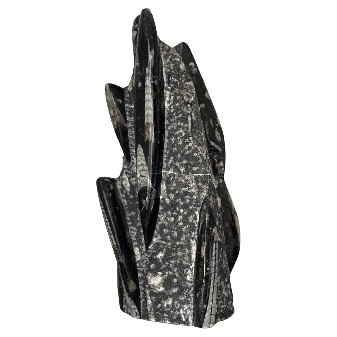 Vintage Decorative fossil stone Sculpture sculpure, maroccan Orthoceras