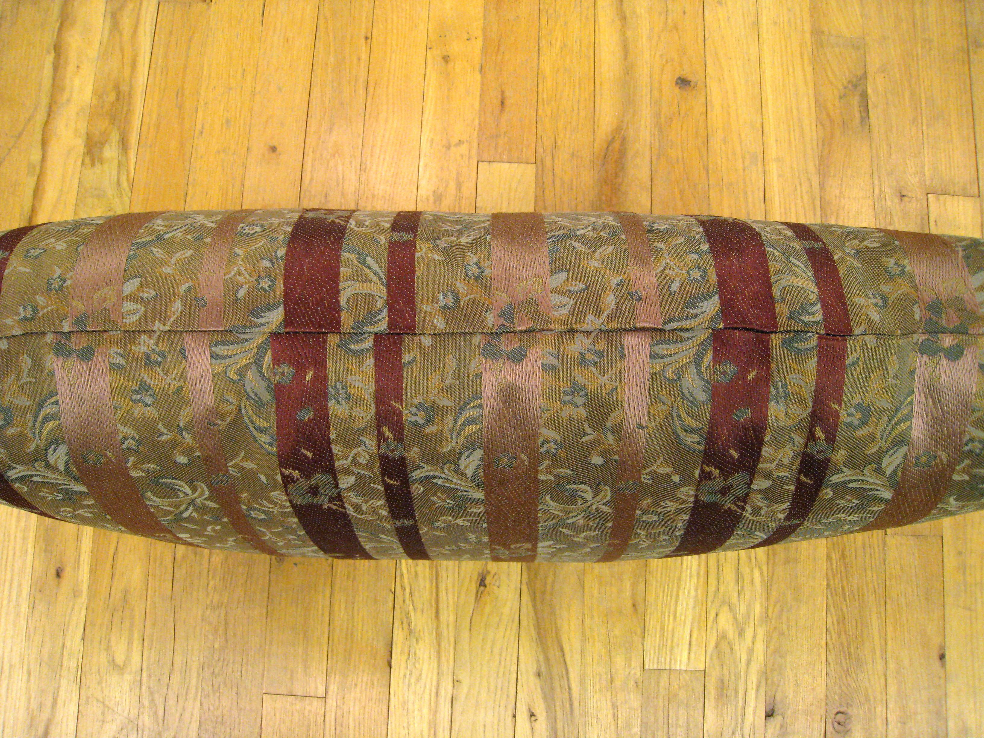 American Vintage Decorative Chinoiserie Brocade Pillow with Stripes For Sale