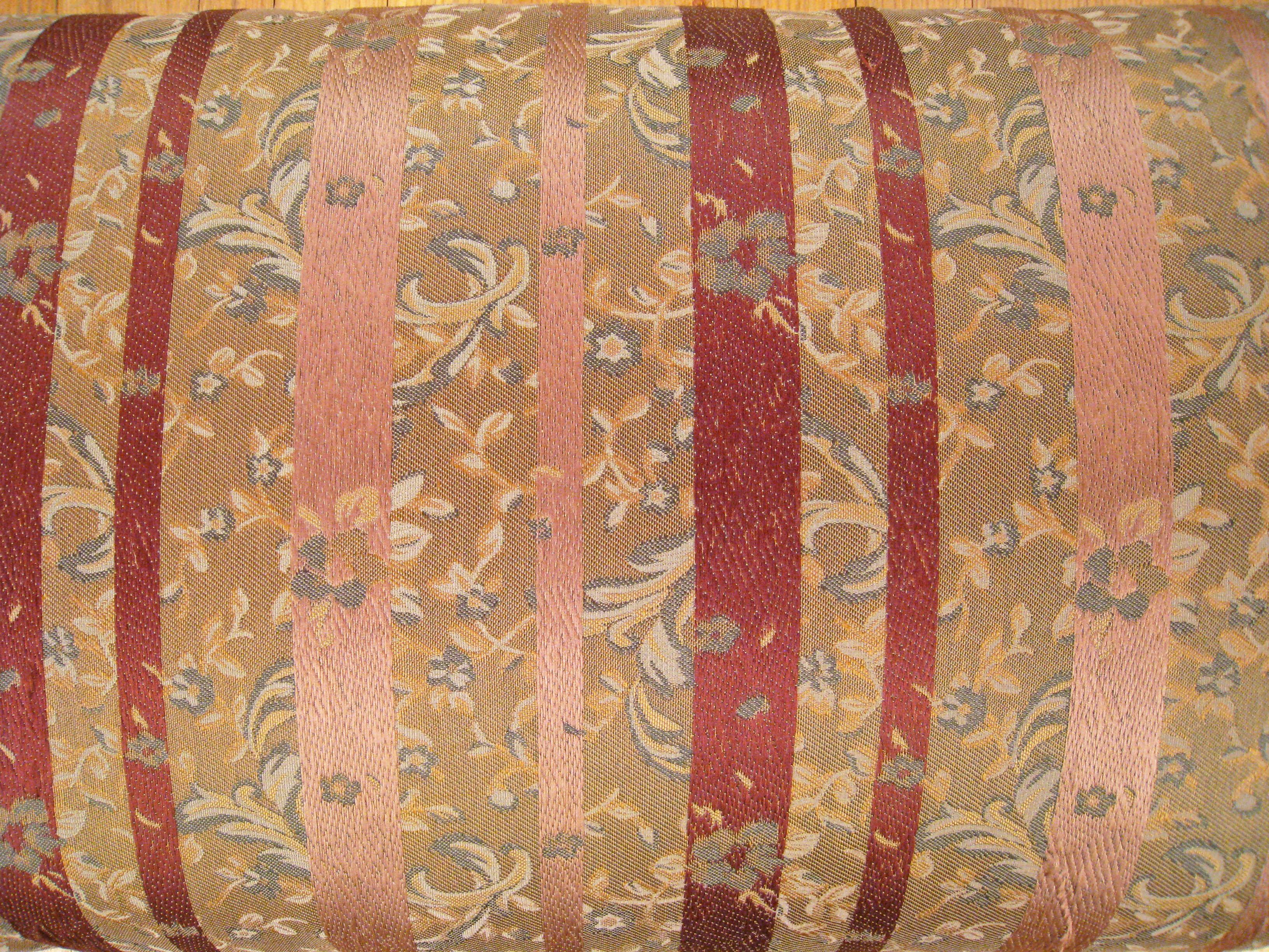 Satin Vintage Decorative Chinoiserie Brocade Pillow with Stripes For Sale
