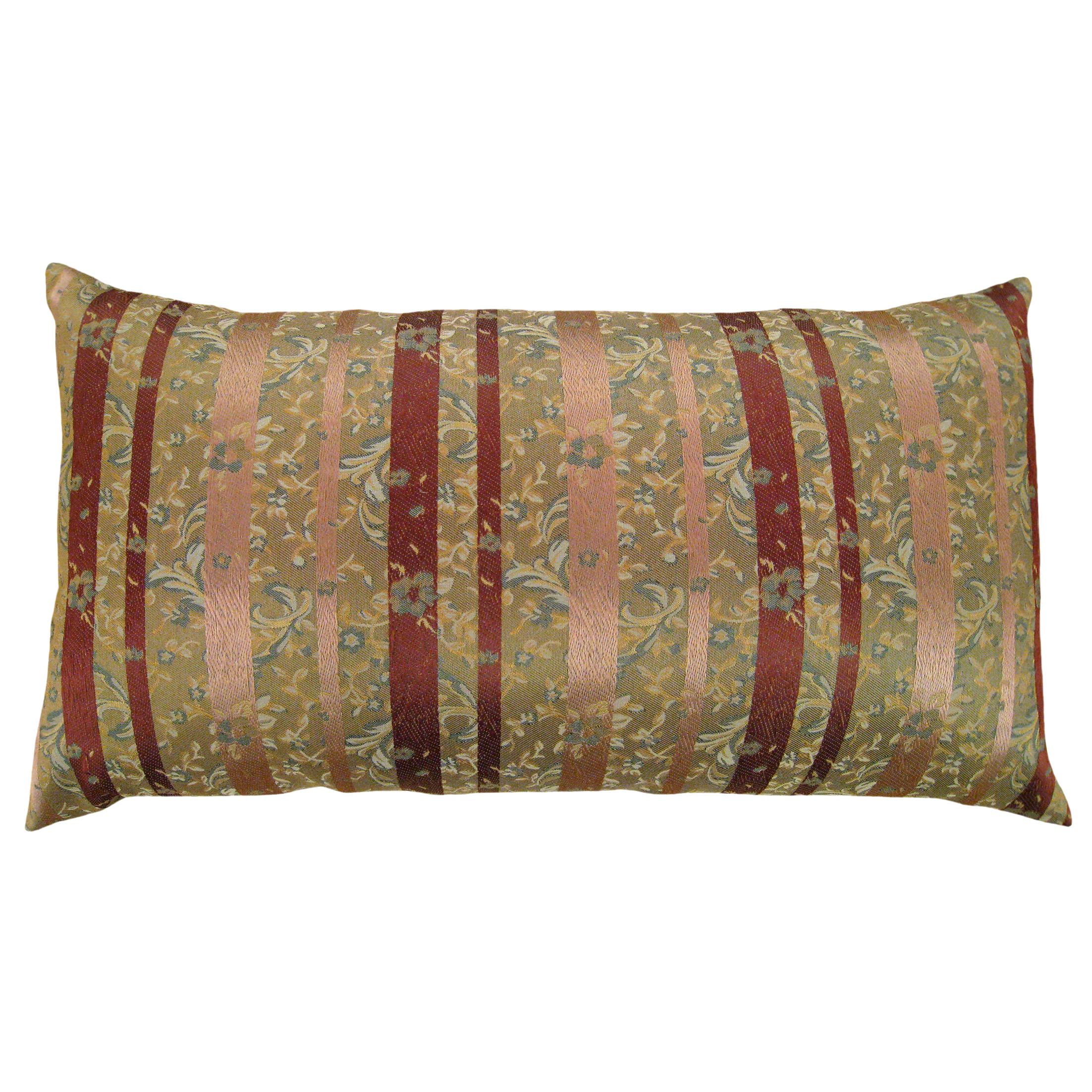Vintage Decorative Chinoiserie Brocade Pillow with Stripes