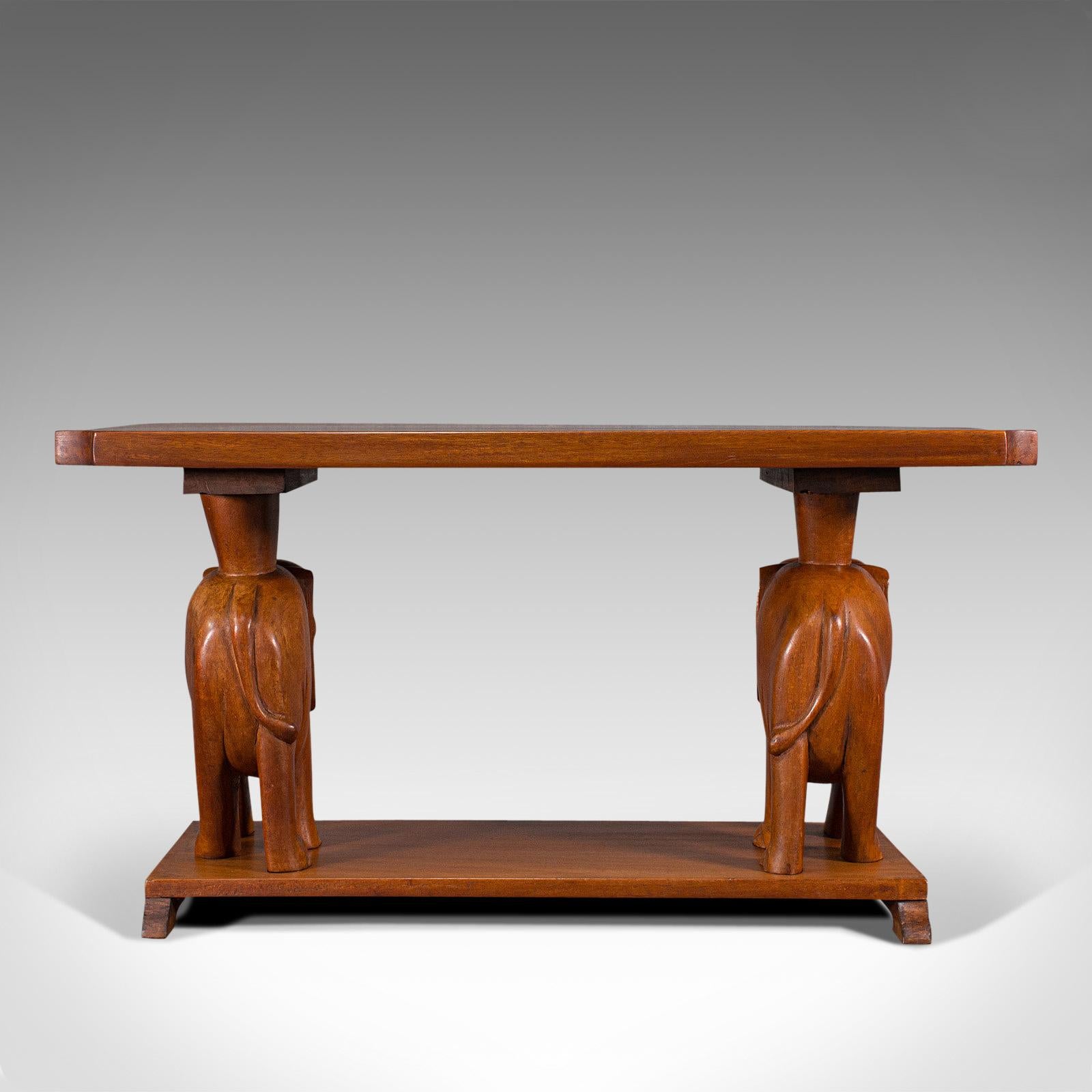 Vintage Decorative Coffee Table, Asian, Mahogany, Side, Elephants, Art Deco In Good Condition In Hele, Devon, GB