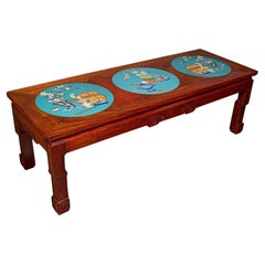 Vintage Decorative Coffee Table, Chinese, Teak, Cloisonne, Living Room, Art Deco