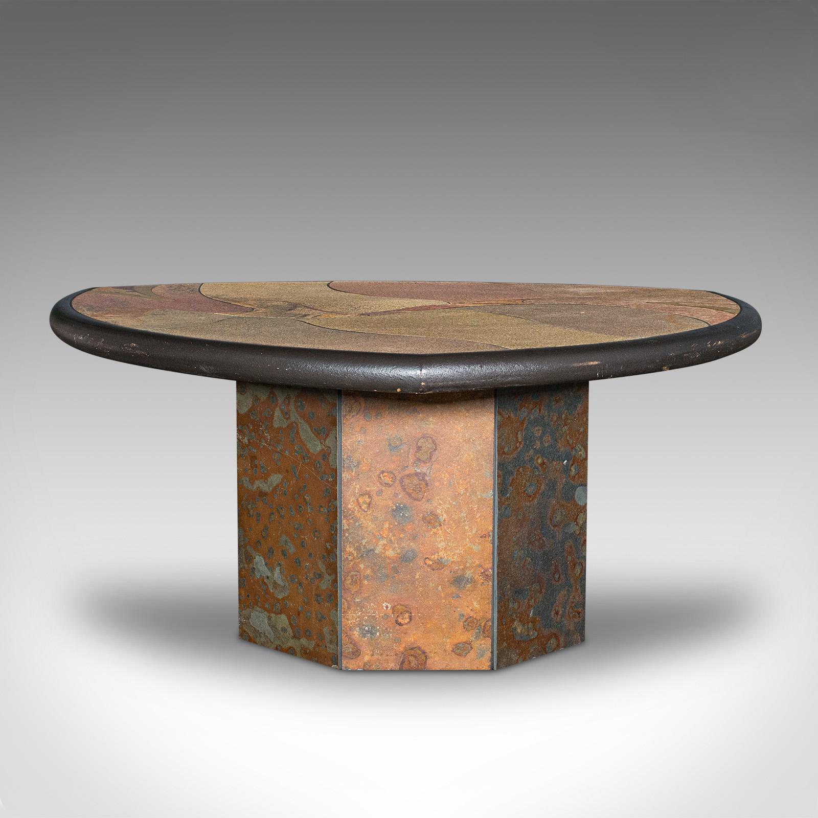 Vintage Decorative Coffee Table, Dutch, Slate, Brass, Paul Kingma, Brutalist In Good Condition For Sale In Hele, Devon, GB