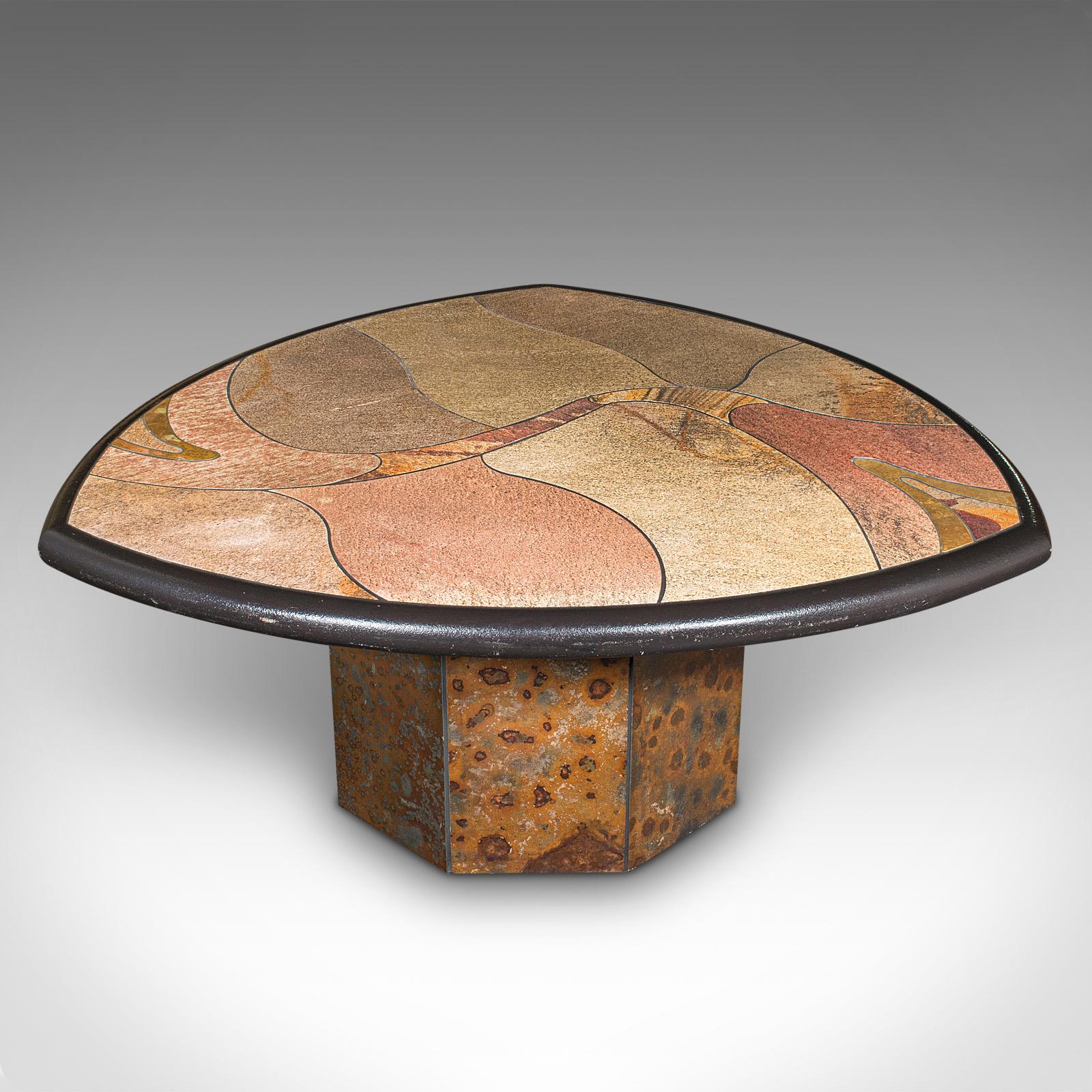 Late 20th Century Vintage Decorative Coffee Table, Dutch, Slate, Brass, Paul Kingma, Brutalist For Sale
