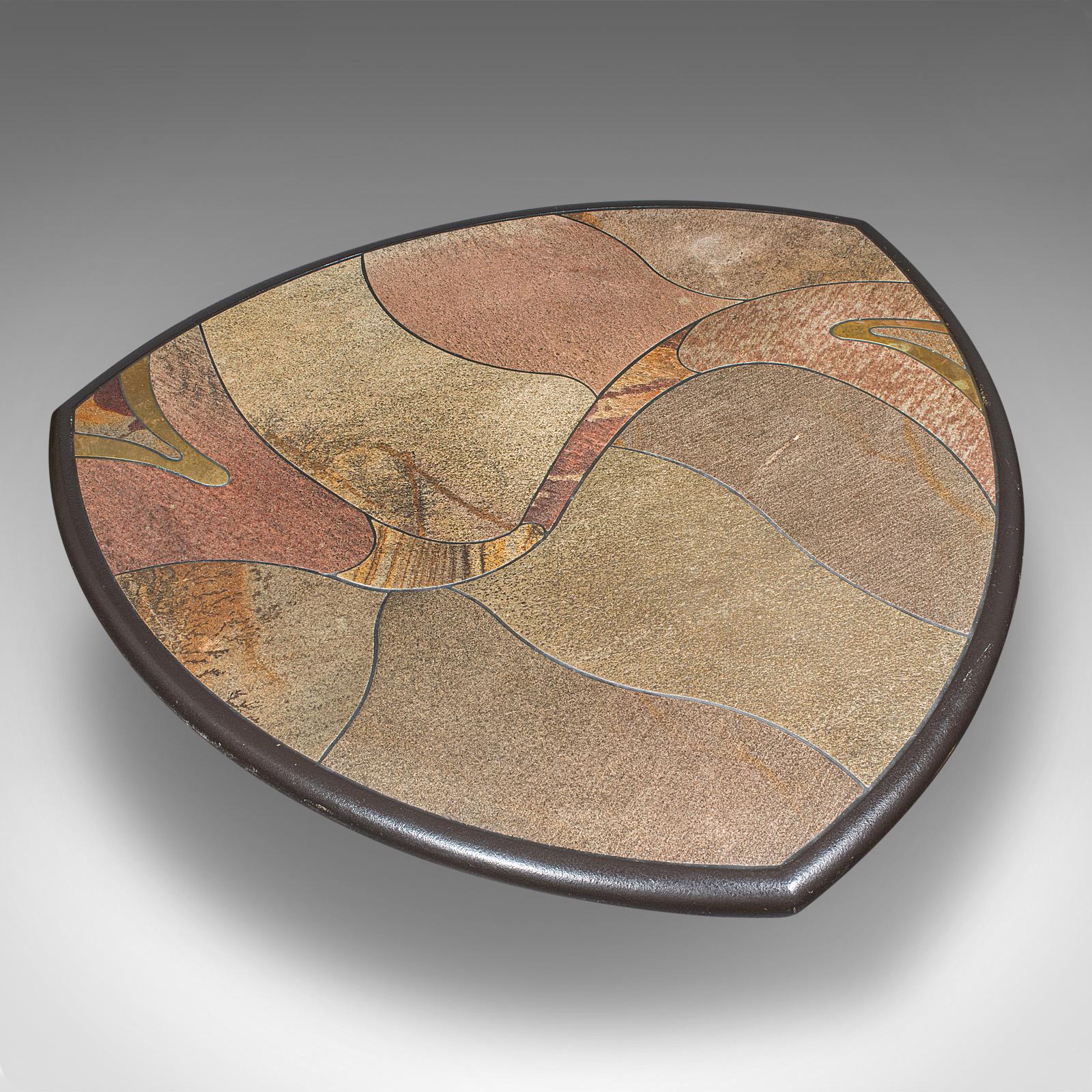 Vintage Decorative Coffee Table, Dutch, Slate, Brass, Paul Kingma, Brutalist For Sale 1