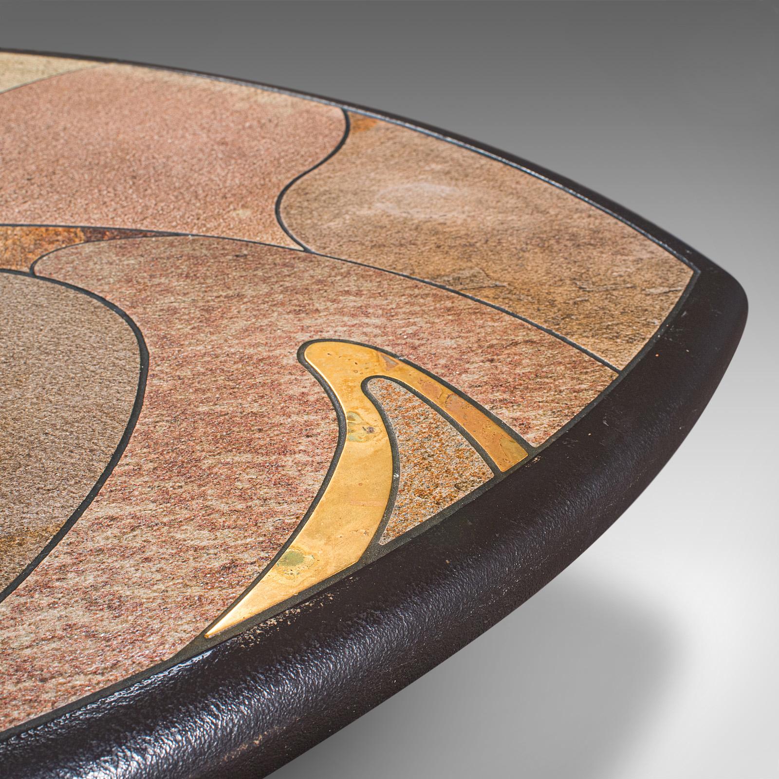 Vintage Decorative Coffee Table, Dutch, Slate, Brass, Paul Kingma, Brutalist For Sale 5