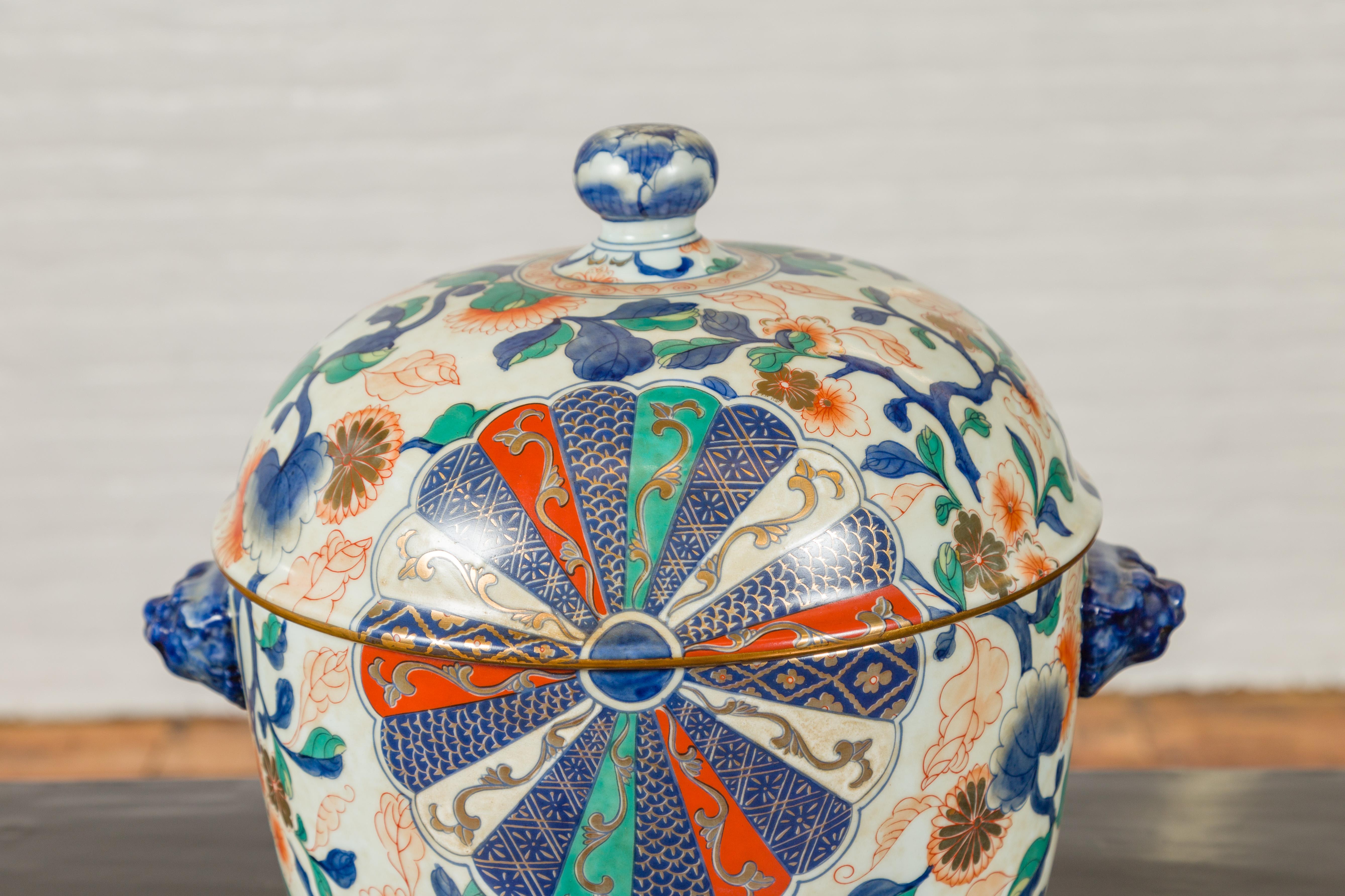 Chinese Vintage Decorative Covered Soup Tureen with Hand Painted Foliate Décor