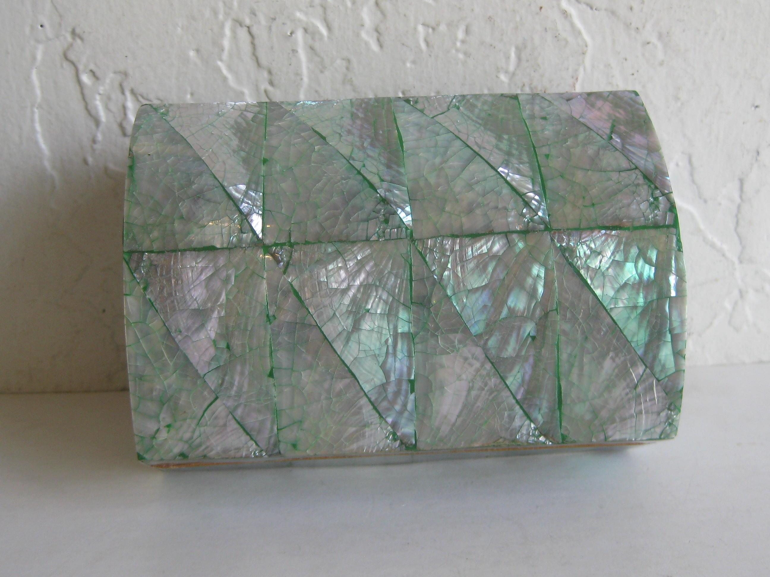 Vintage Decorative Crackled Natural Abalone Shell Desk Stash Jewelry Box 3