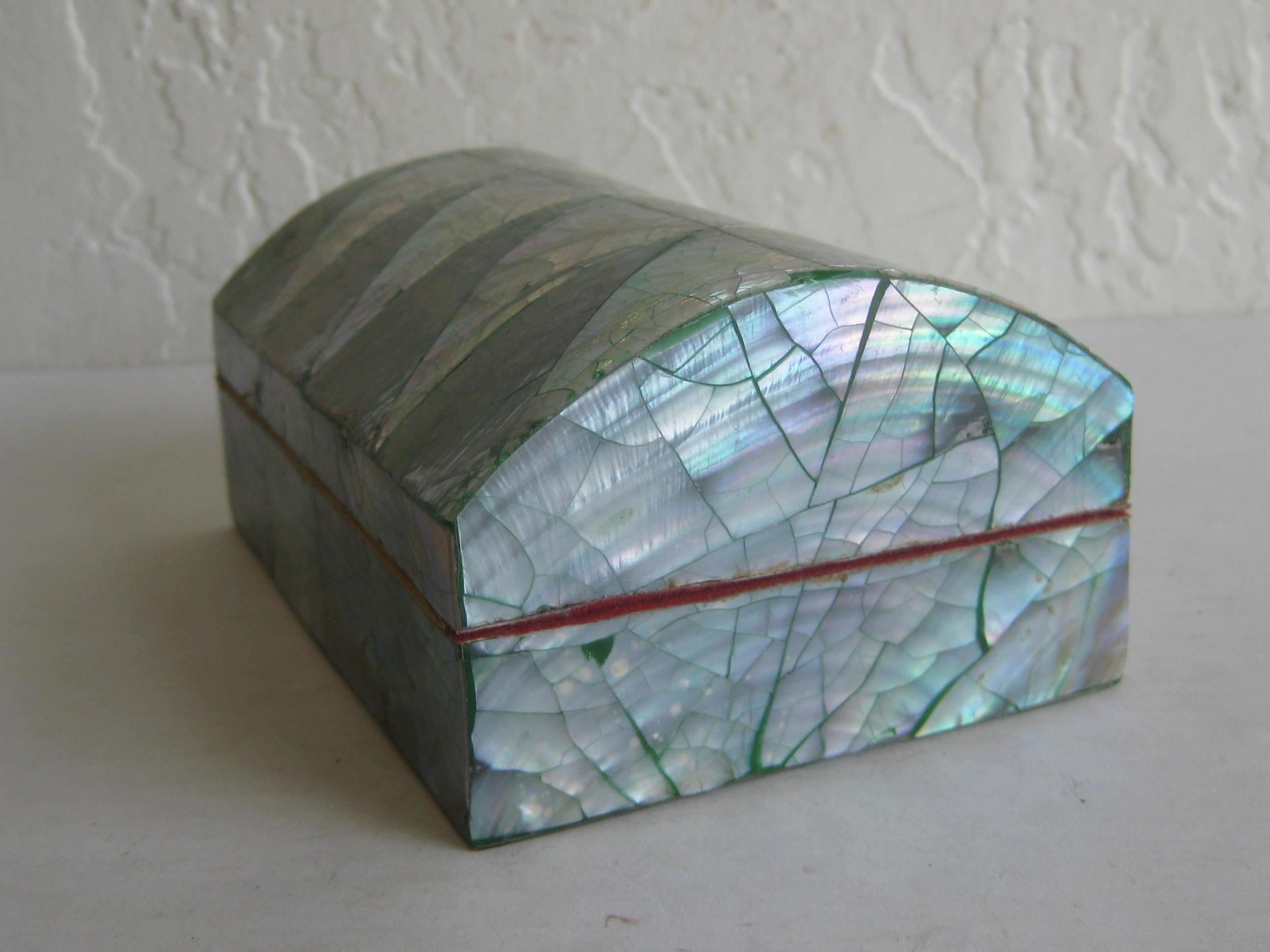 Vintage Decorative Crackled Natural Abalone Shell Desk Stash Jewelry Box 4