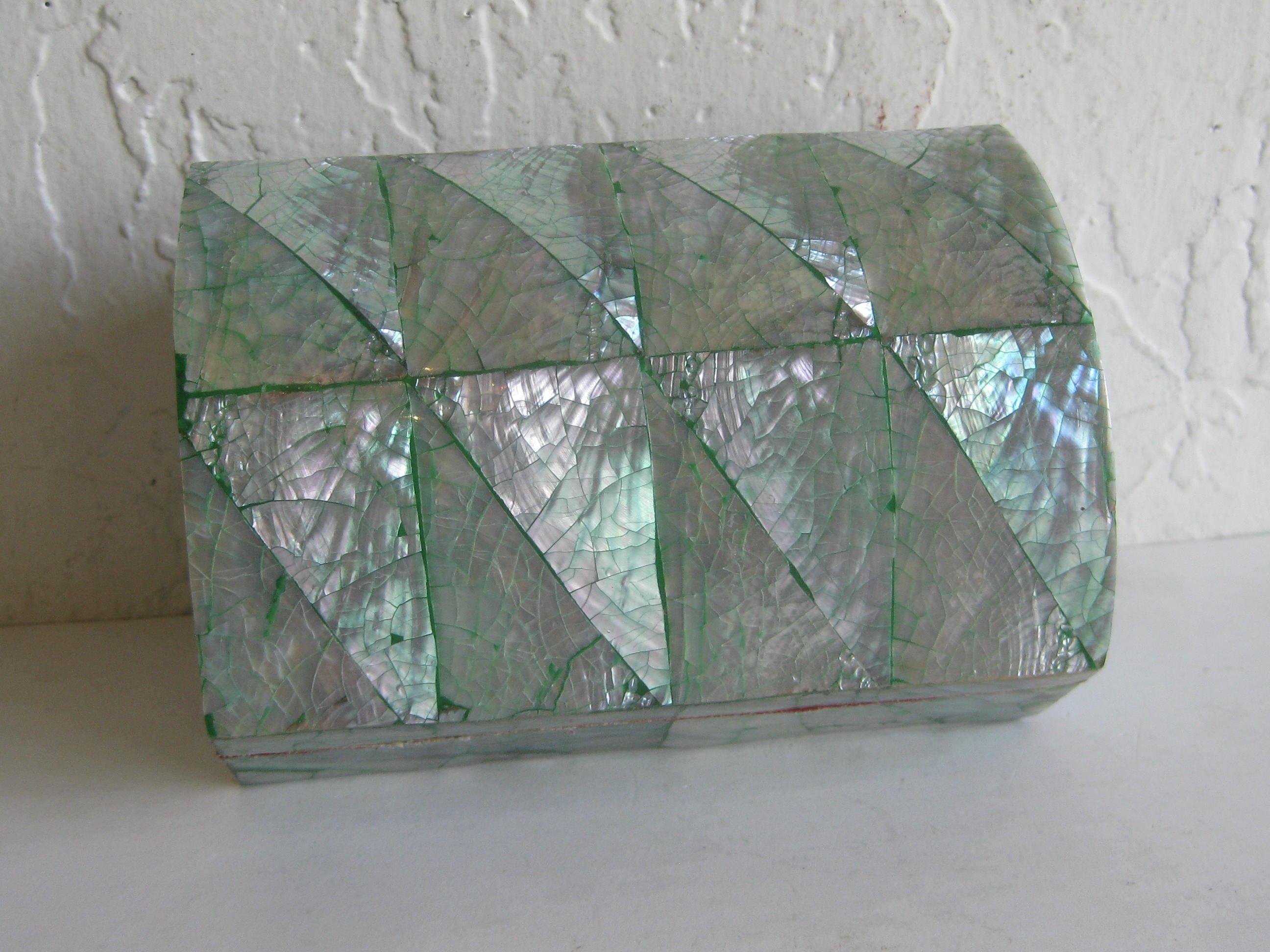 Vintage Decorative Crackled Natural Abalone Shell Desk Stash Jewelry Box 5
