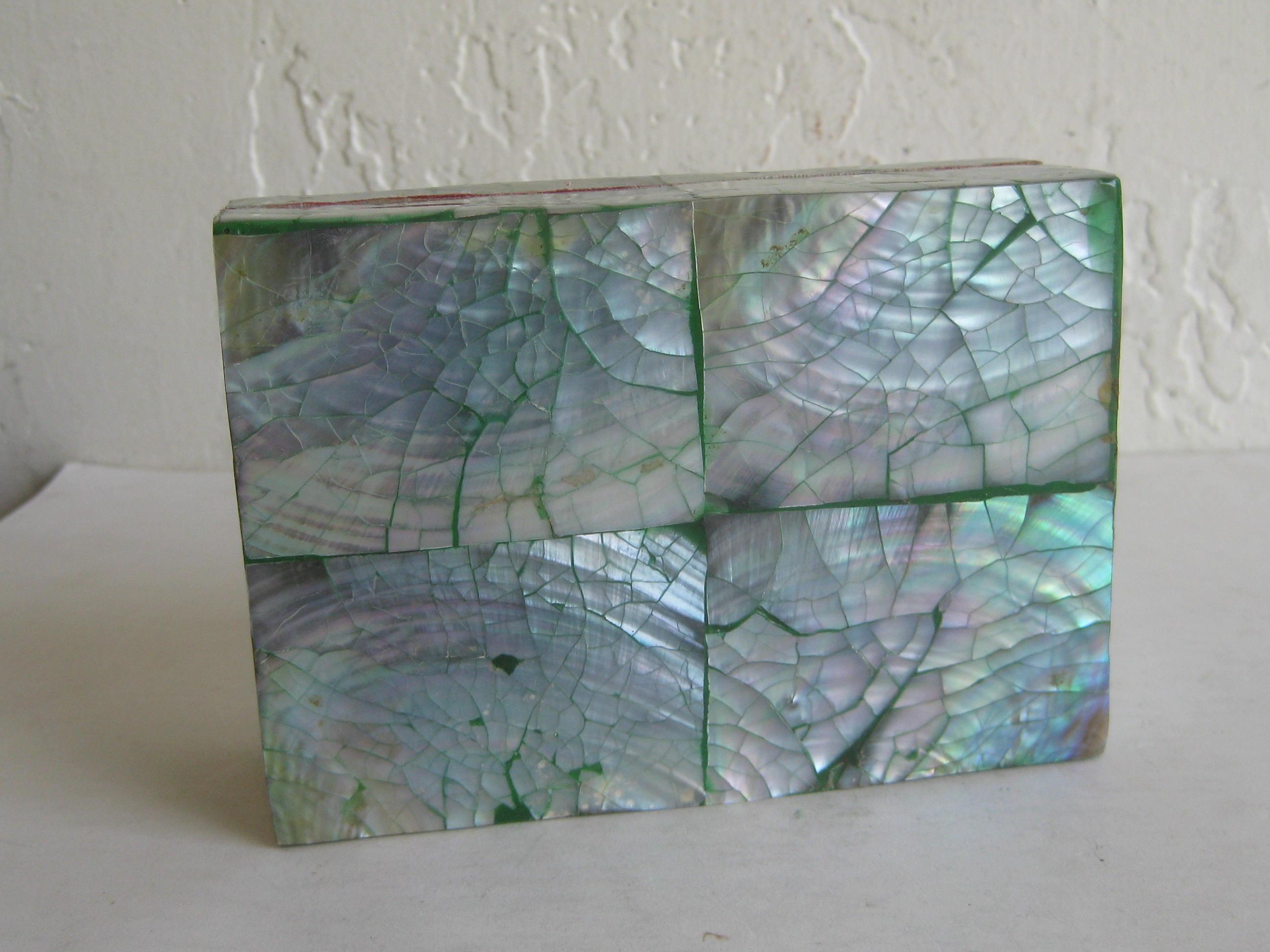 Vintage Decorative Crackled Natural Abalone Shell Desk Stash Jewelry Box 6