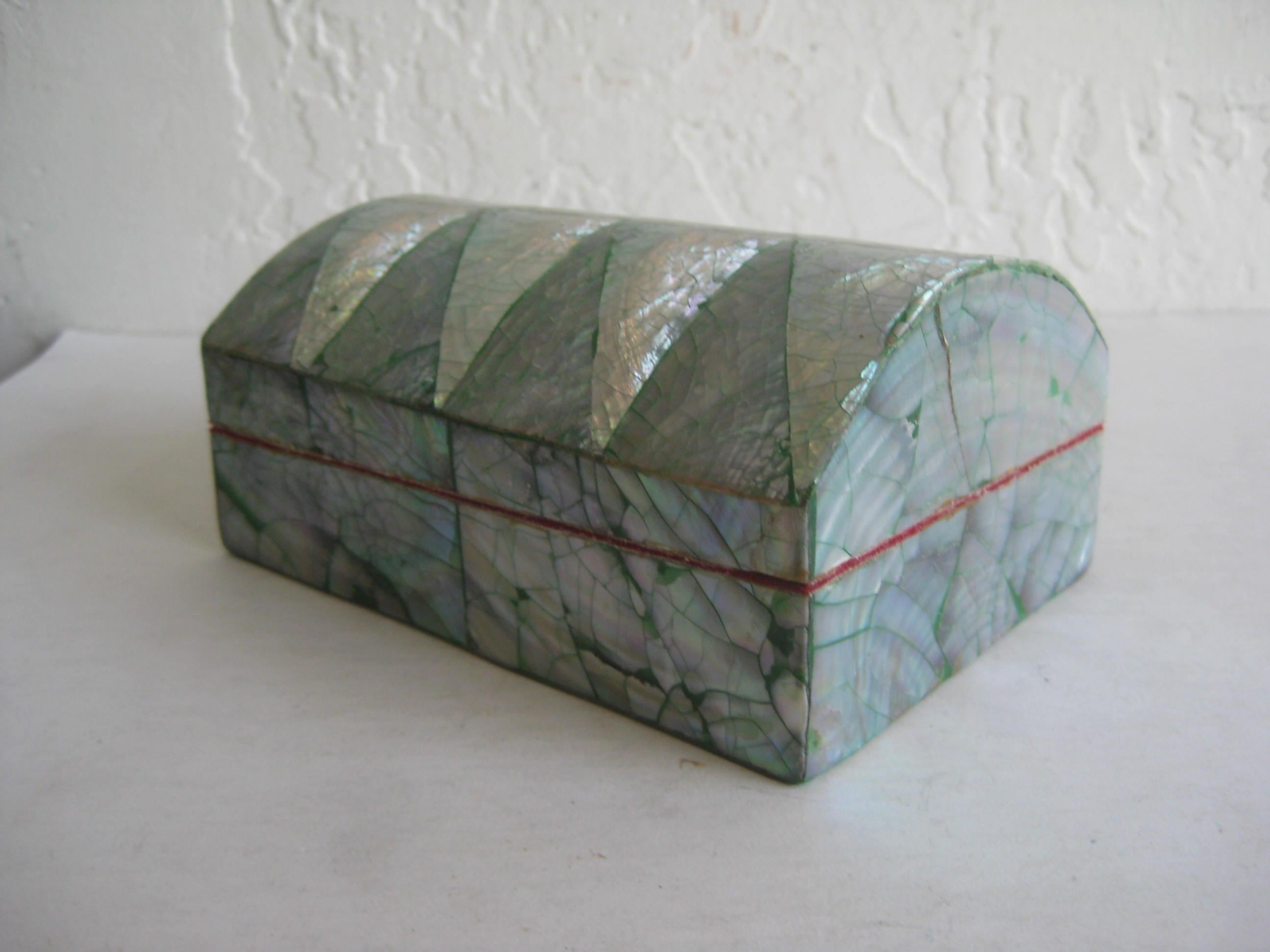 20th Century Vintage Decorative Crackled Natural Abalone Shell Desk Stash Jewelry Box