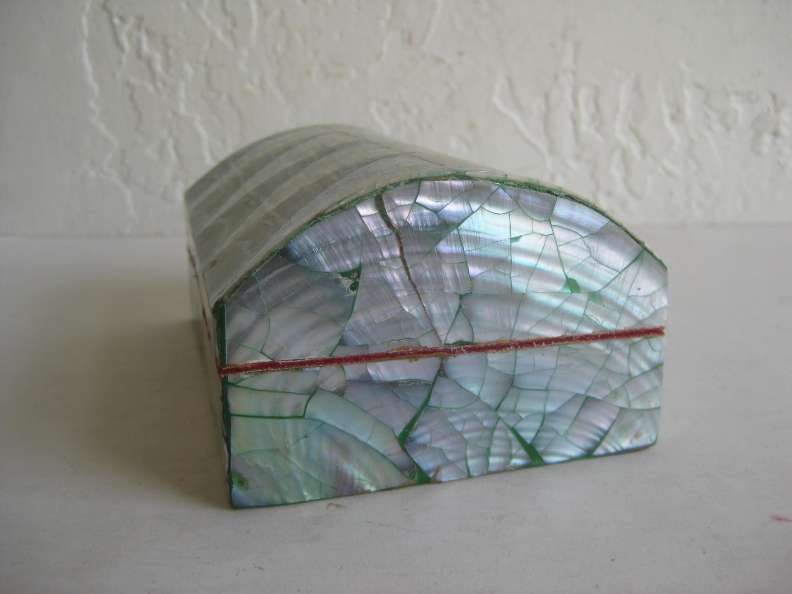 Vintage Decorative Crackled Natural Abalone Shell Desk Stash Jewelry Box 1
