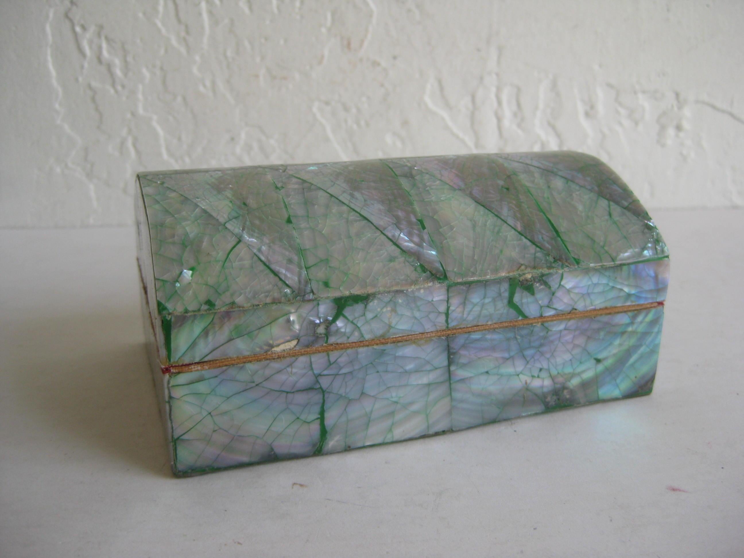 Vintage Decorative Crackled Natural Abalone Shell Desk Stash Jewelry Box 2