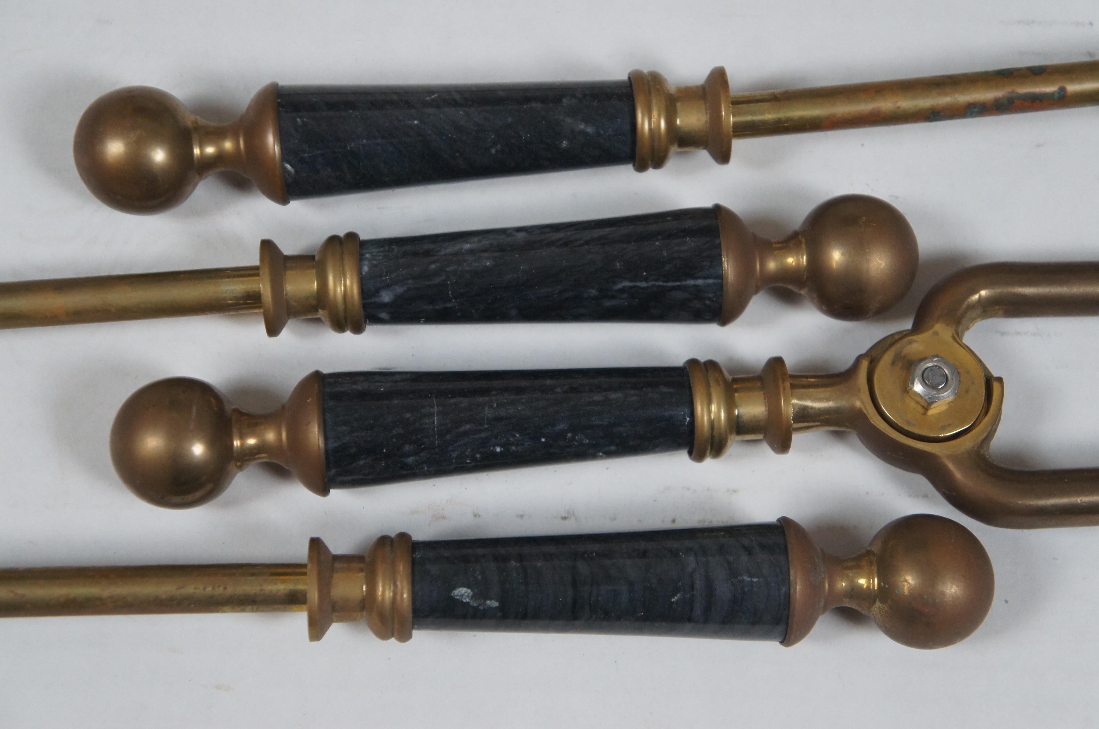 Vintage Decorative Crafts 5 Pc Brass Marble Hearth Fireplace Tools 2921 31