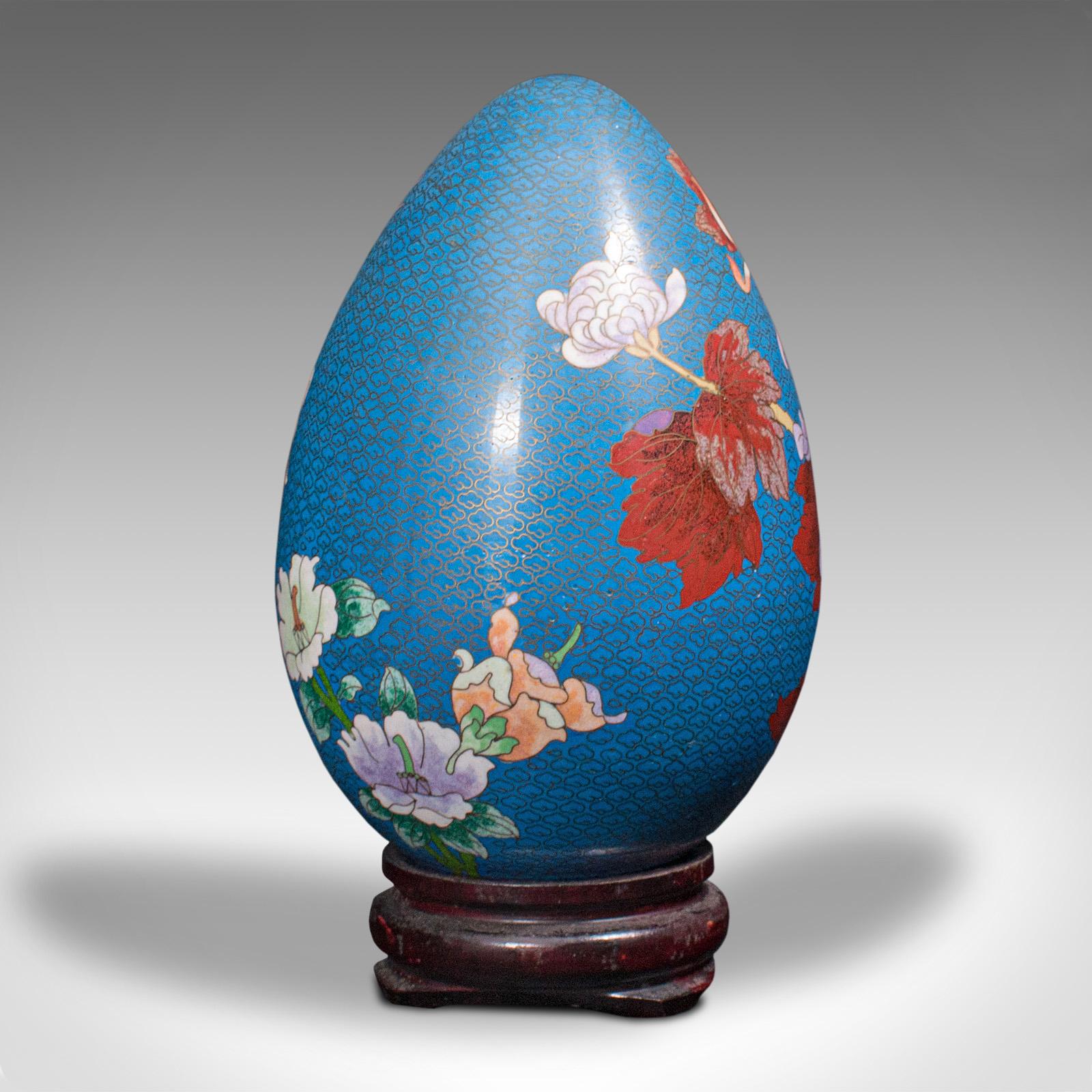 Metal Vintage Decorative Egg, Chinese, Cloisonne, Ornament, Late Art Deco, circa 1940 For Sale
