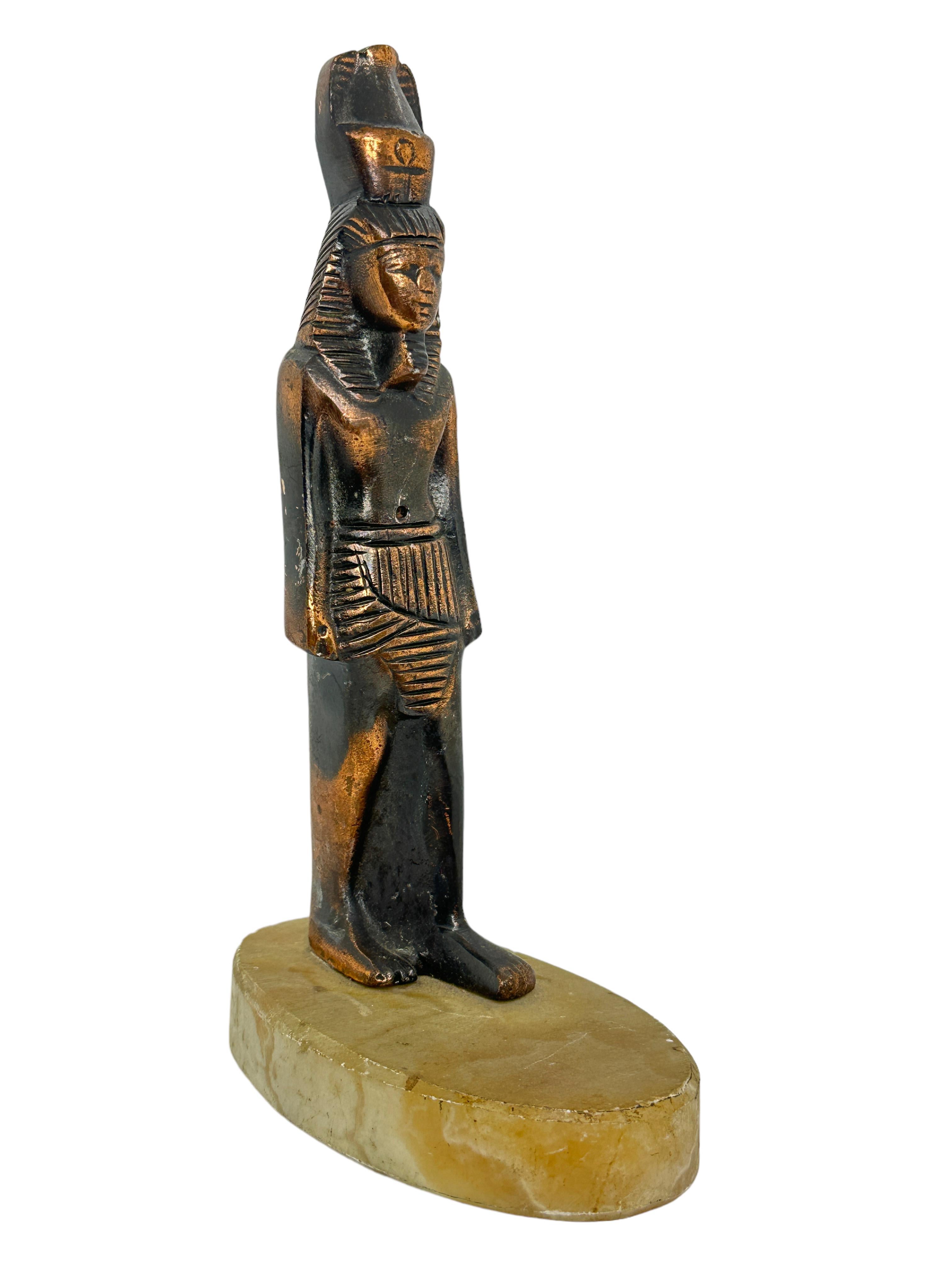 Hand-Crafted Vintage Decorative Egyptian Pharaoh Statue on Marble Base, Grand Tour Souvenir For Sale