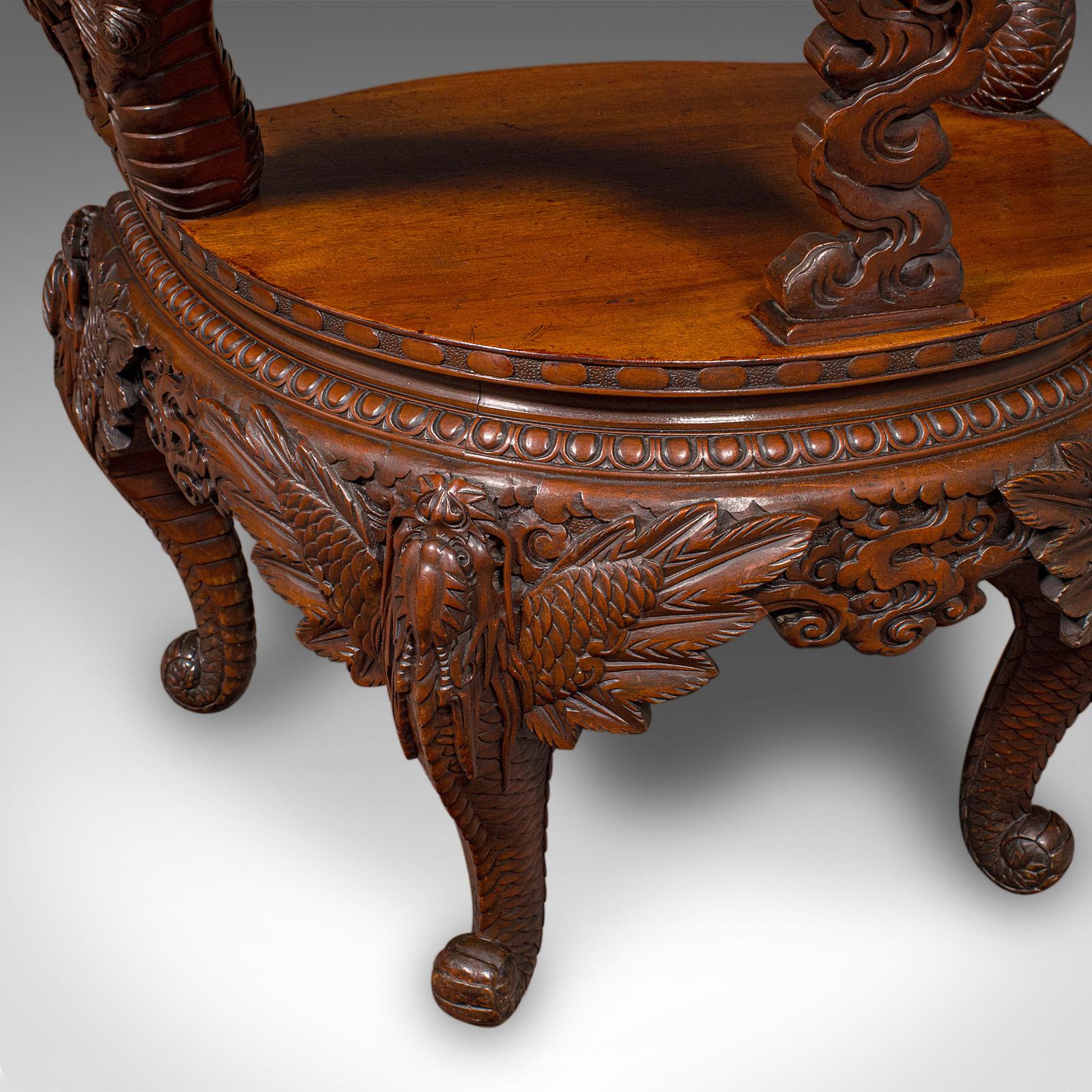 Sedia a gomito decorativa d'epoca, orientale, da sala, da caminetto, con seduta a drago, Art Deco in vendita 5