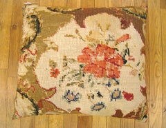 Vintage Decorative English Needlepoint Pillow, with Terracotta Linen Backing