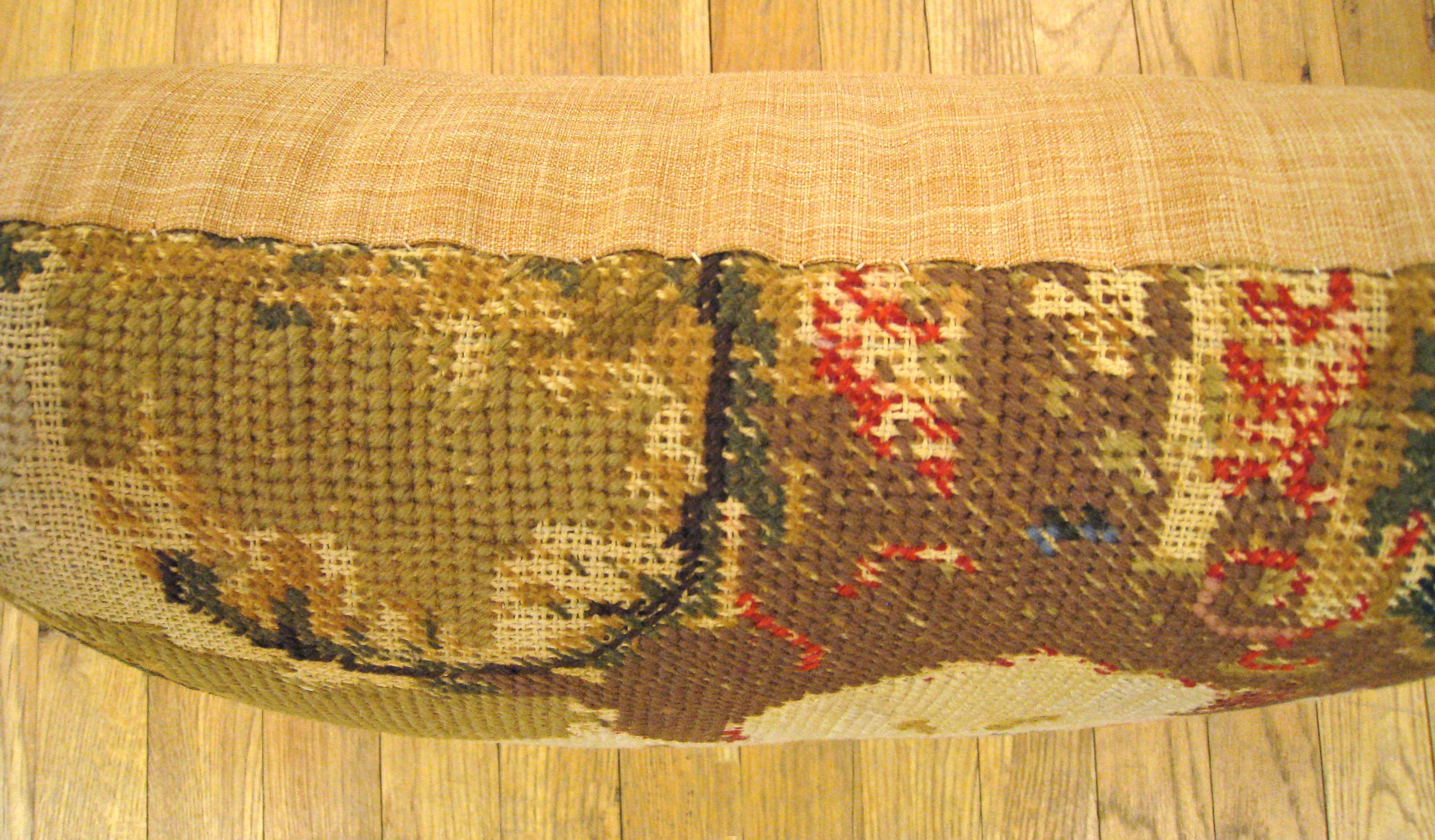 20th Century Vintage Decorative English Needlepoint Pillow, with Terracotta Linen Backing