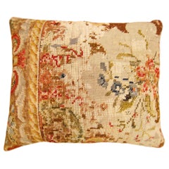 Vintage Decorative English Needlepoint Pillow, with Terracotta Linen Backing