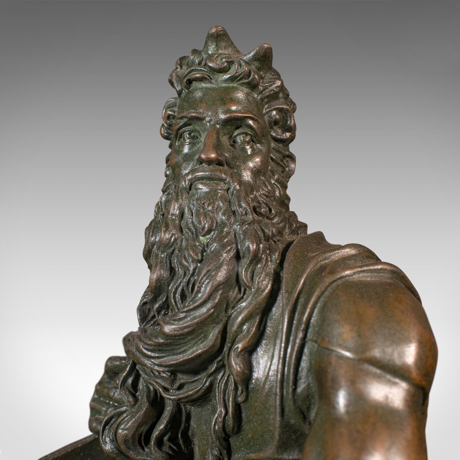 20th Century Vintage Decorative Figure of Moses, English, Bronze, Statue, After Michelangelo For Sale