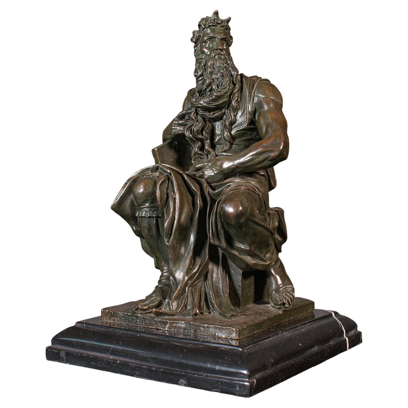 Statue décorative vintage de Moïse, anglaise, en bronze, d'après Michel-Ange