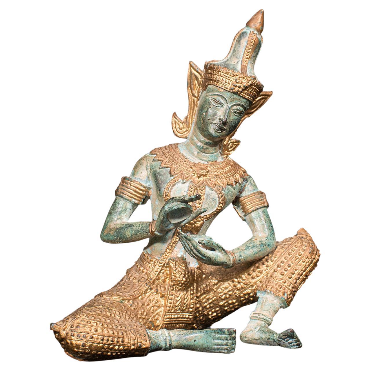 Vintage Decorative Figure, Oriental, Gilt Bronze, Statue, Thai Deity, Art Deco For Sale