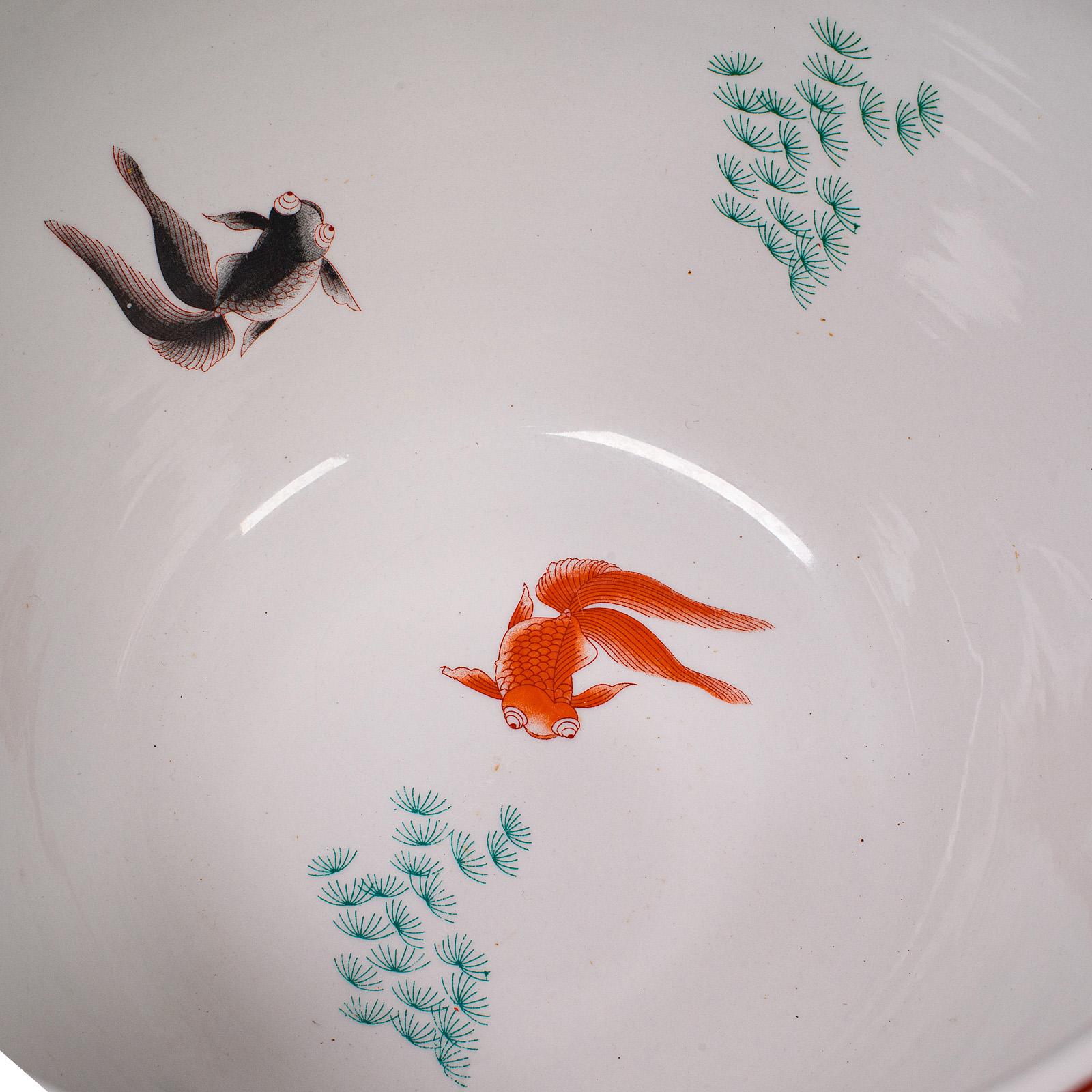 Vintage Decorative Fish Bowl, Chinese, Ceramic, Jardiniere, Planter, Art Deco 1