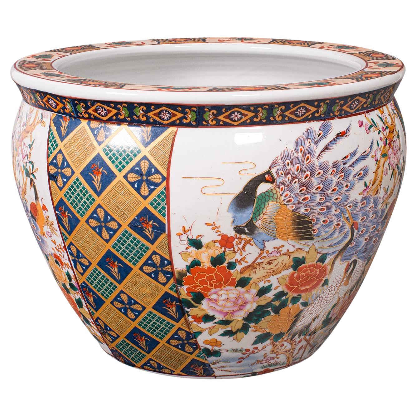 Vintage Decorative Fish Bowl, Chinese, Ceramic, Jardiniere, Planter, Art Deco