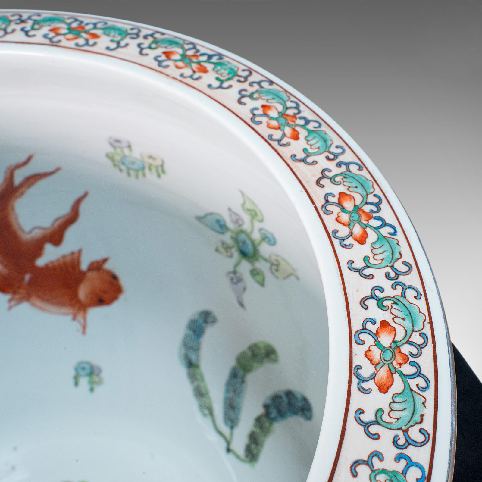 Vintage Decorative Fish Bowl, Chinese, Ceramic, Rosewood, Jardiniere, Art Deco 1