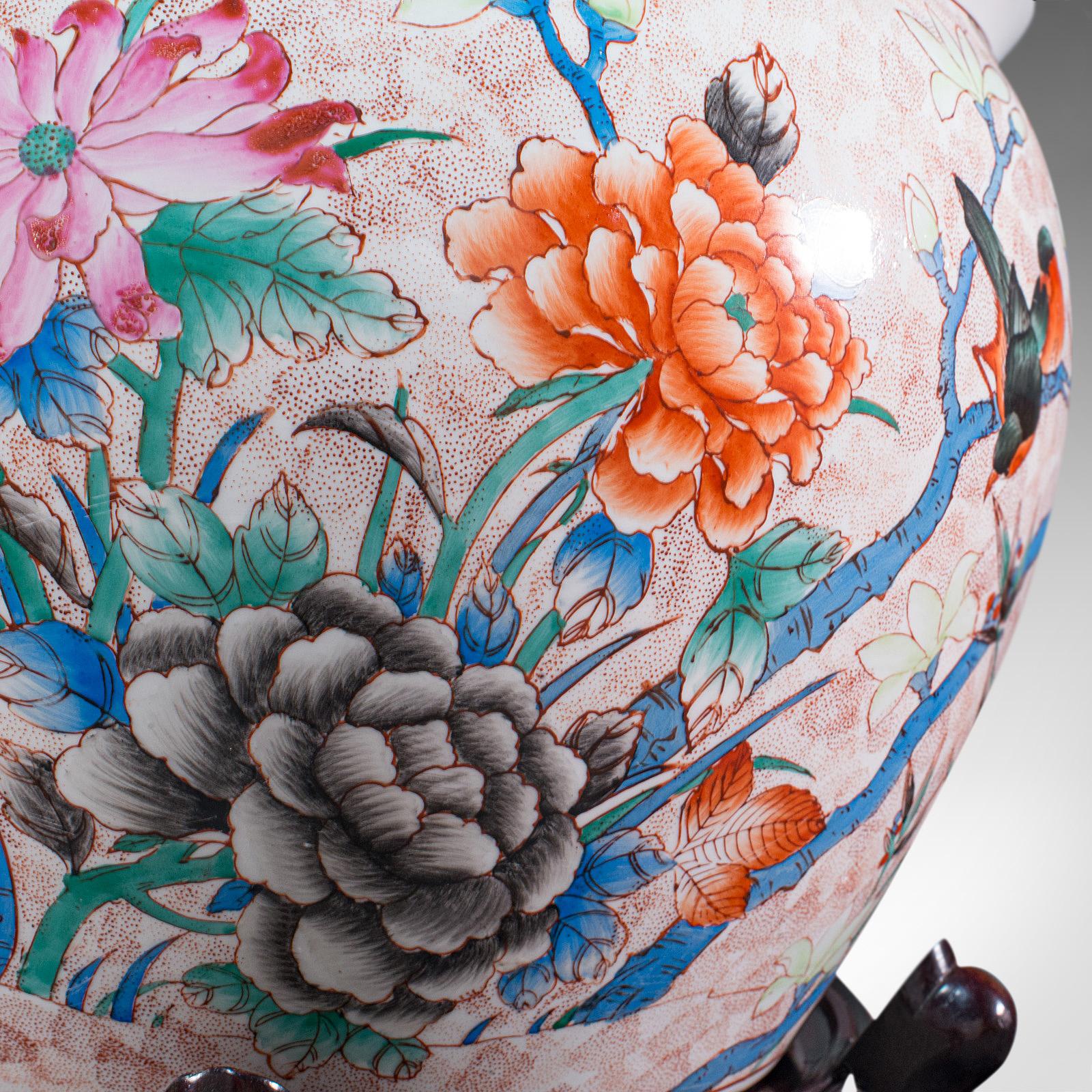 Vintage Decorative Fish Bowl, Chinese, Ceramic, Rosewood, Jardiniere, Art Deco 3