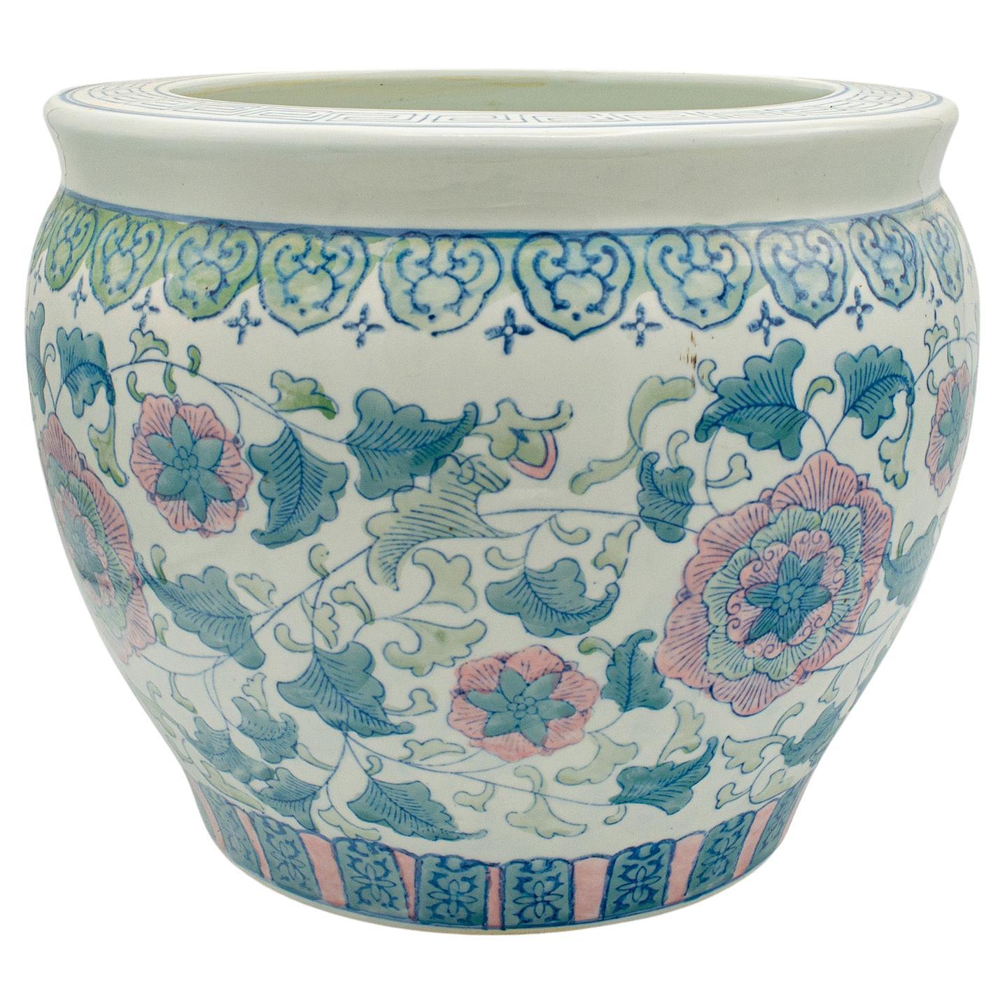 Vintage Decorative Fishbowl, Chinese, Ceramic, Planter, Jardiniere, Art Deco