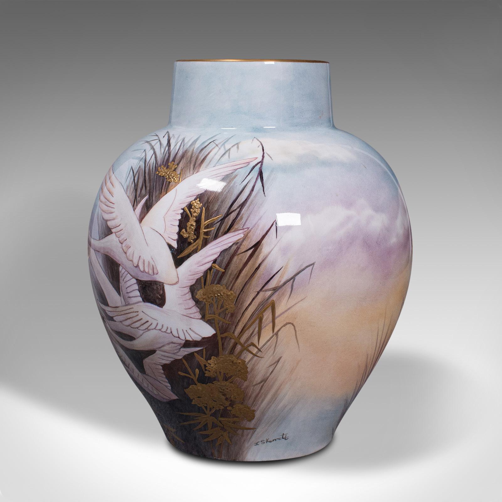 British Vintage Decorative Flower Vase, English, Ceramic, Hand Painted, James Skerrett For Sale