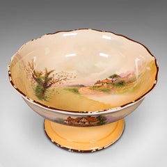 Bol décoratif sur pied vintage, anglais, céramique, plat de service, arc-en-ciel, 1930