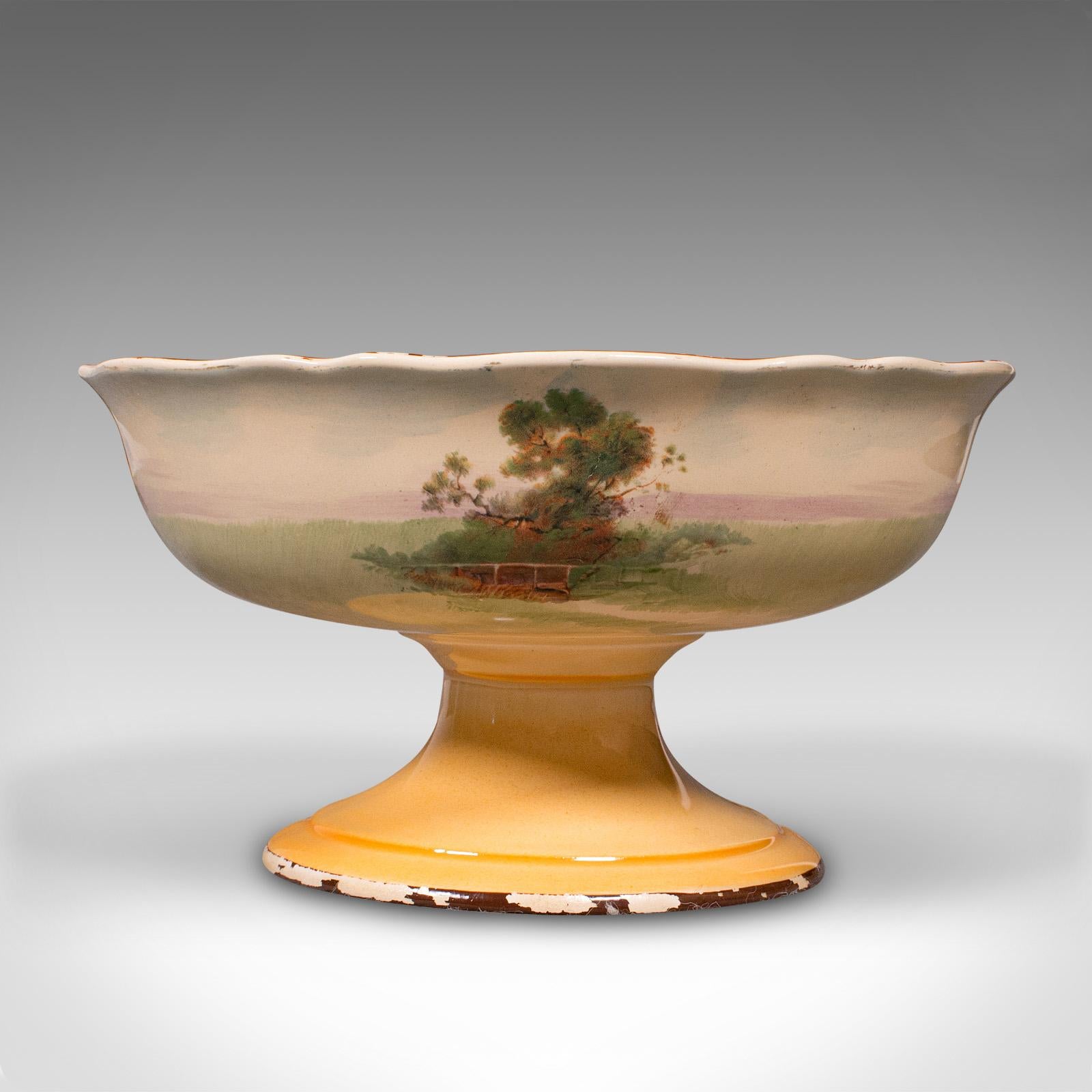 20th Century Vintage Decorative Footed Bowl, English, Ceramic, Serving Dish, Fruitbowl, 1930 For Sale