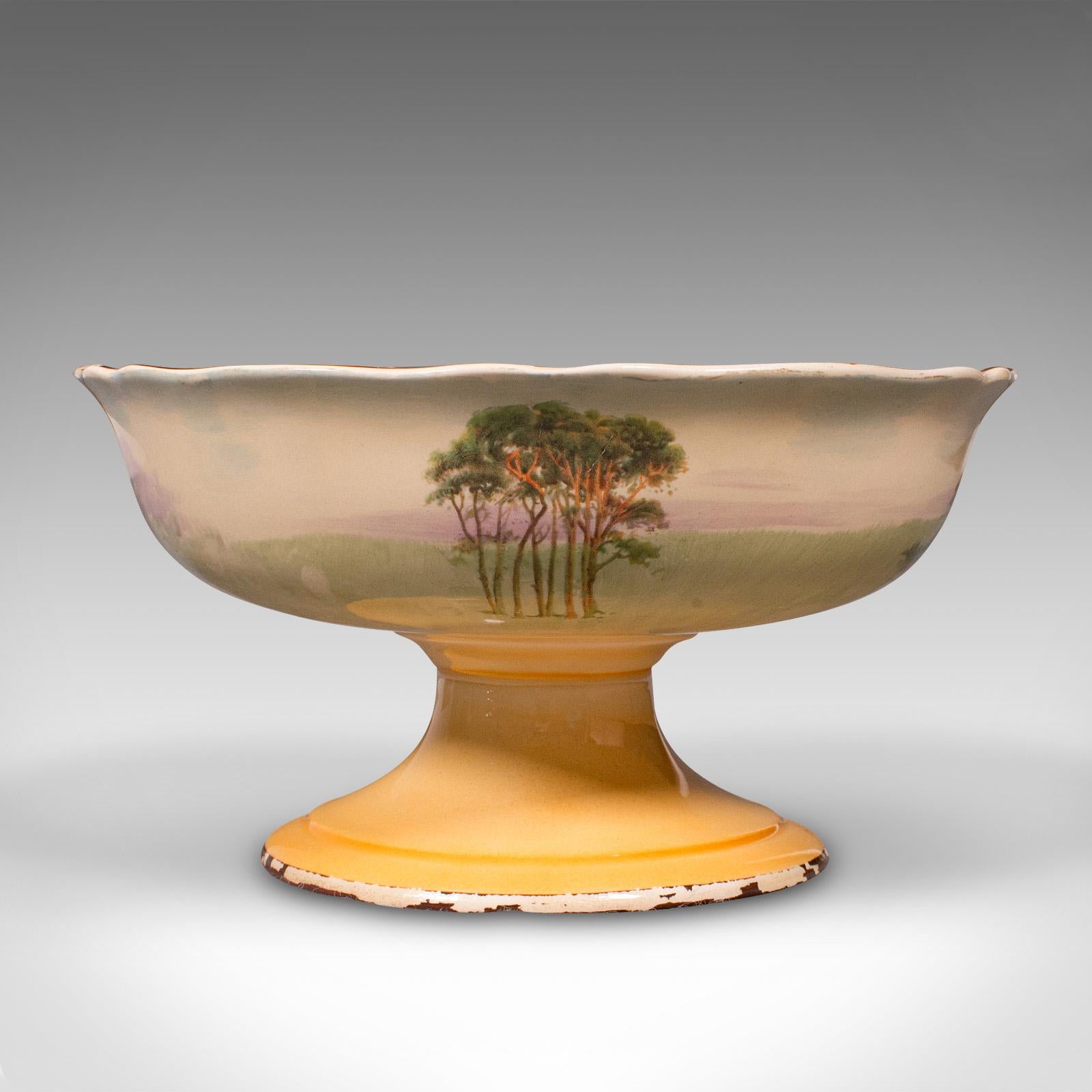 Vintage Decorative Footed Bowl, English, Ceramic, Serving Dish, Fruitbowl, 1930 For Sale 1