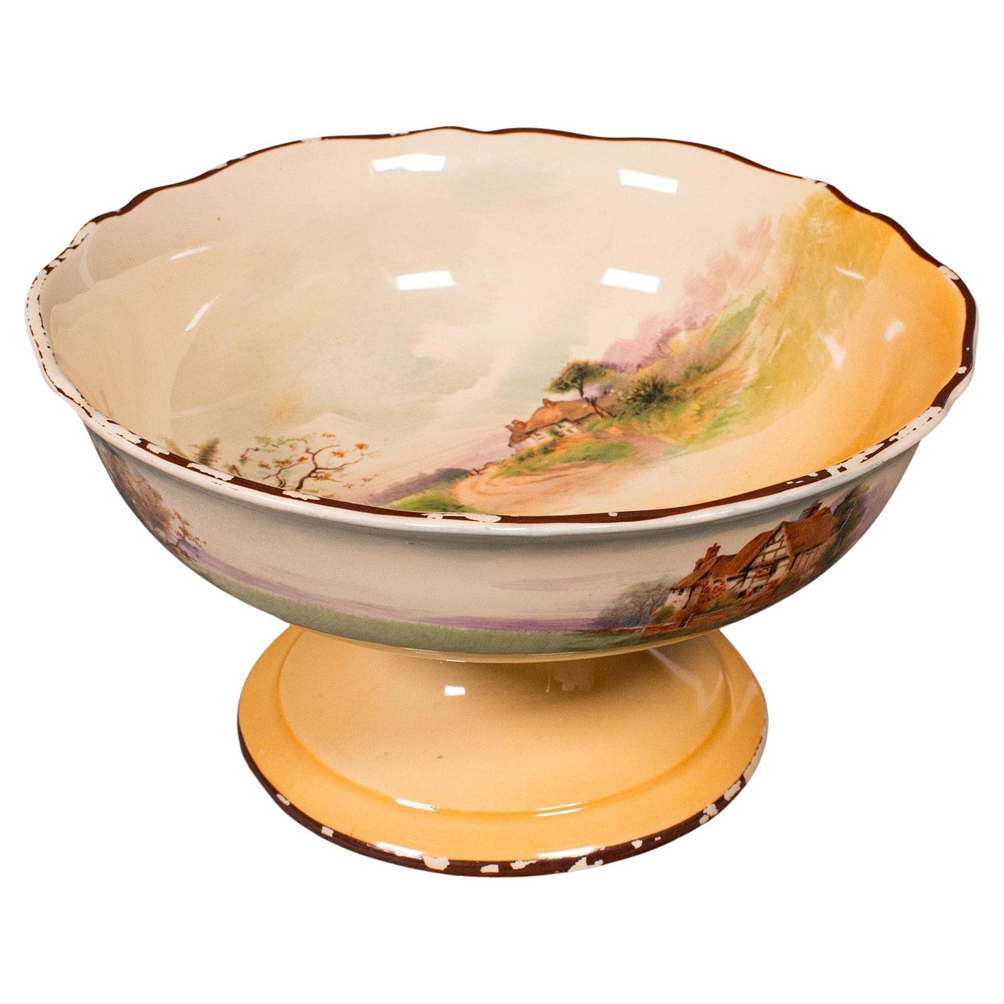 Vintage Decorative Footed Bowl, English, Ceramic, Serving Dish, Fruitbowl, 1930 For Sale
