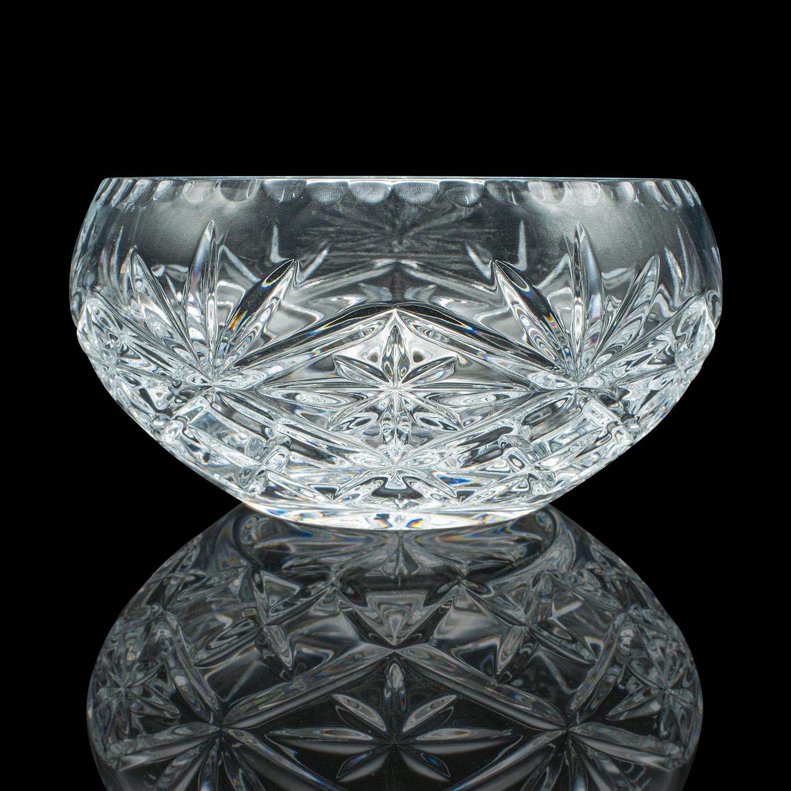 Modern Vintage Decorative Fruit Bowl, English, Cut Crystal Glass, Serving Dish, Punch For Sale