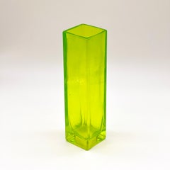 Vintage decorative geometric Murano vase in bright green glass