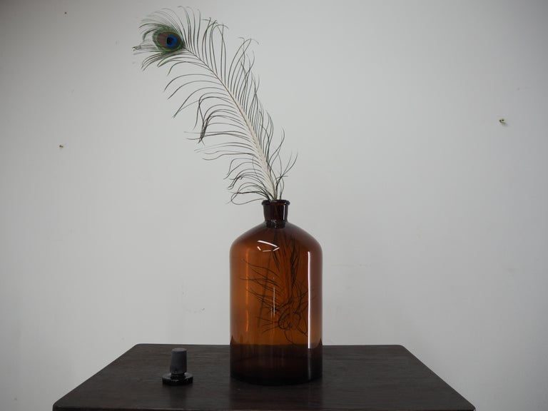 Vintage Decorative Glass Bottle, Vase, Czechoslovakia, 1970s For Sale