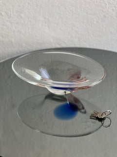 Vintage decorative glass  Bowl, blue accents, made in Italy