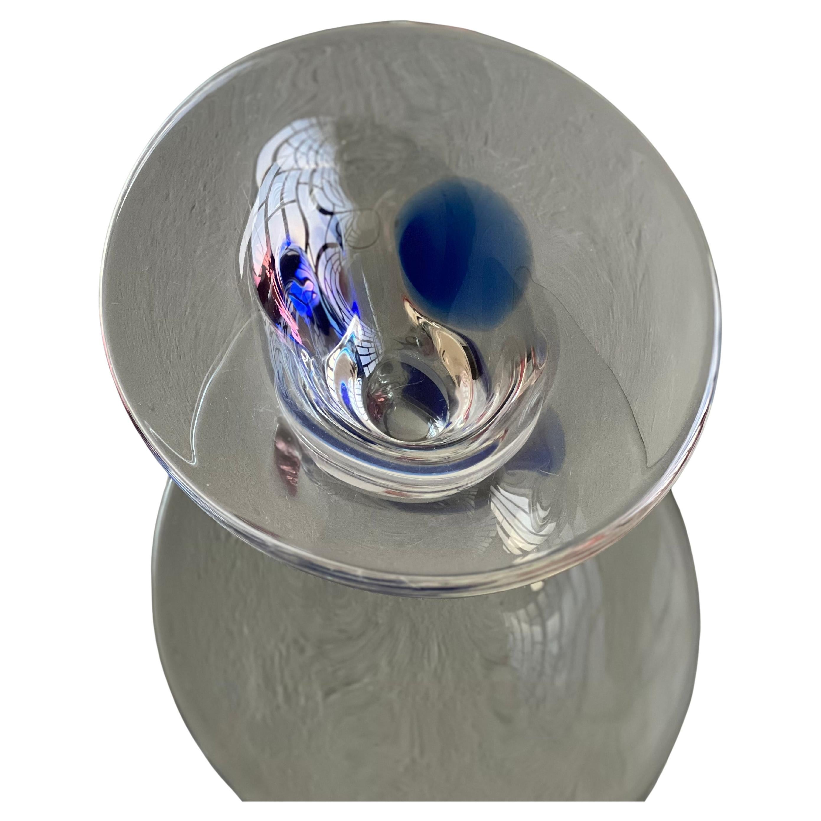 Vintage decorative glass  Bowl, blue accents, made in Italy