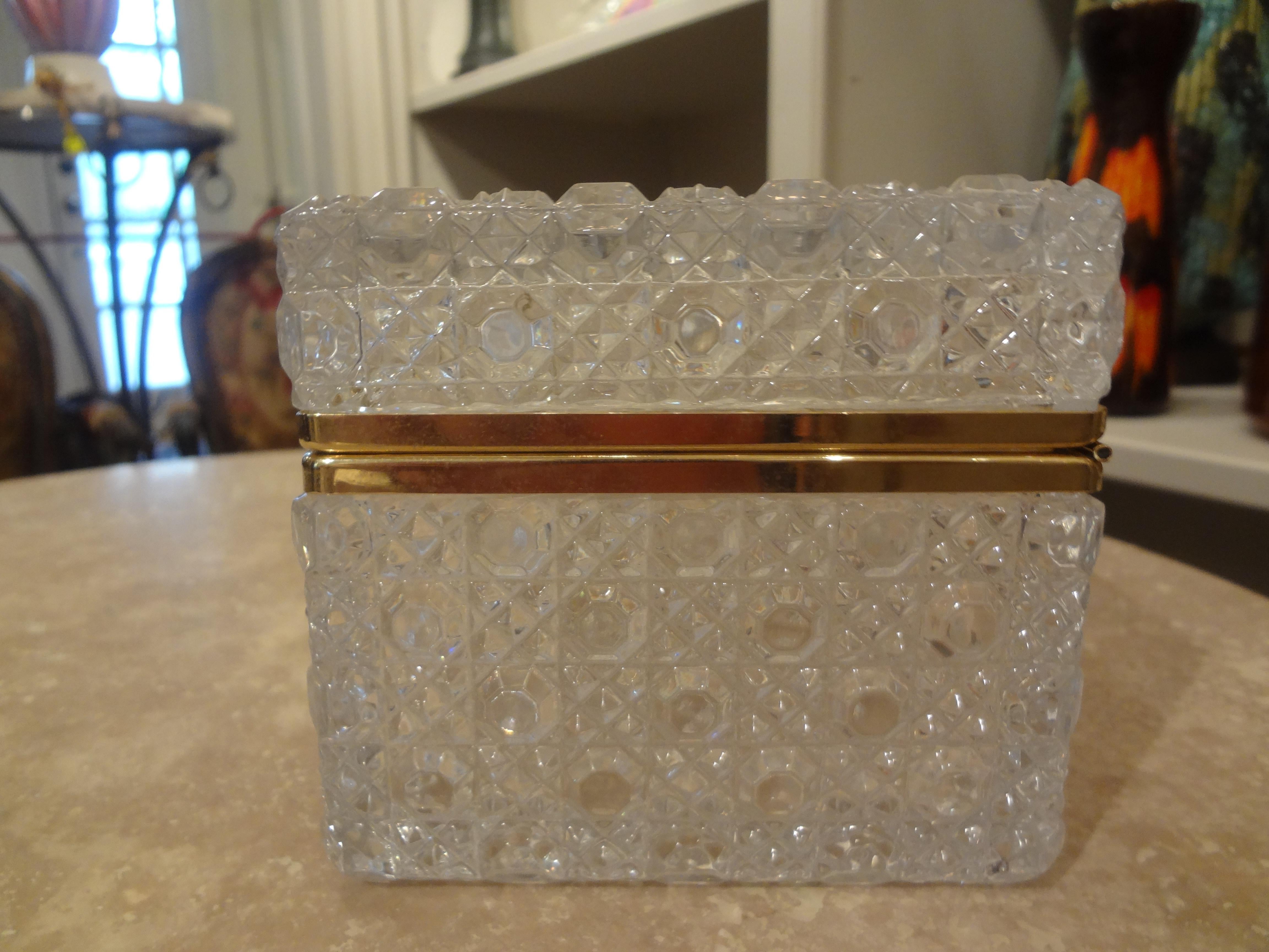 Unknown Vintage Decorative Glass Box Trimmed in Brass