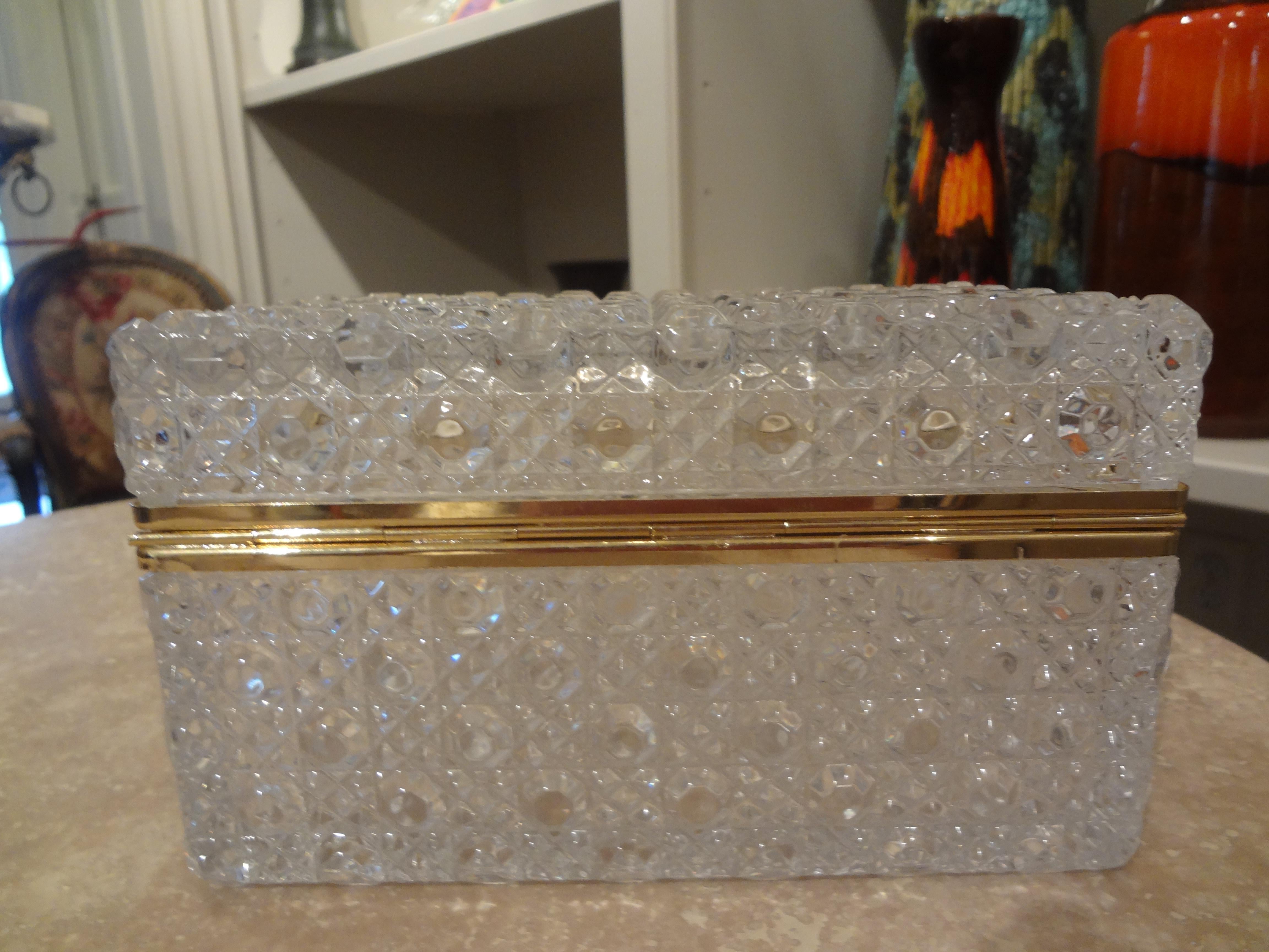 Vintage Decorative Glass Box Trimmed in Brass In Good Condition In Houston, TX